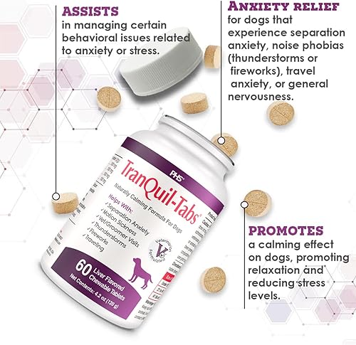 Miniatura 2 de TranQuil-Tabs para perros, contiene manzanilla, L-triptófano y melatonina, alivia el estrés y la tensión, alivia la ansiedad de viaje y separación,