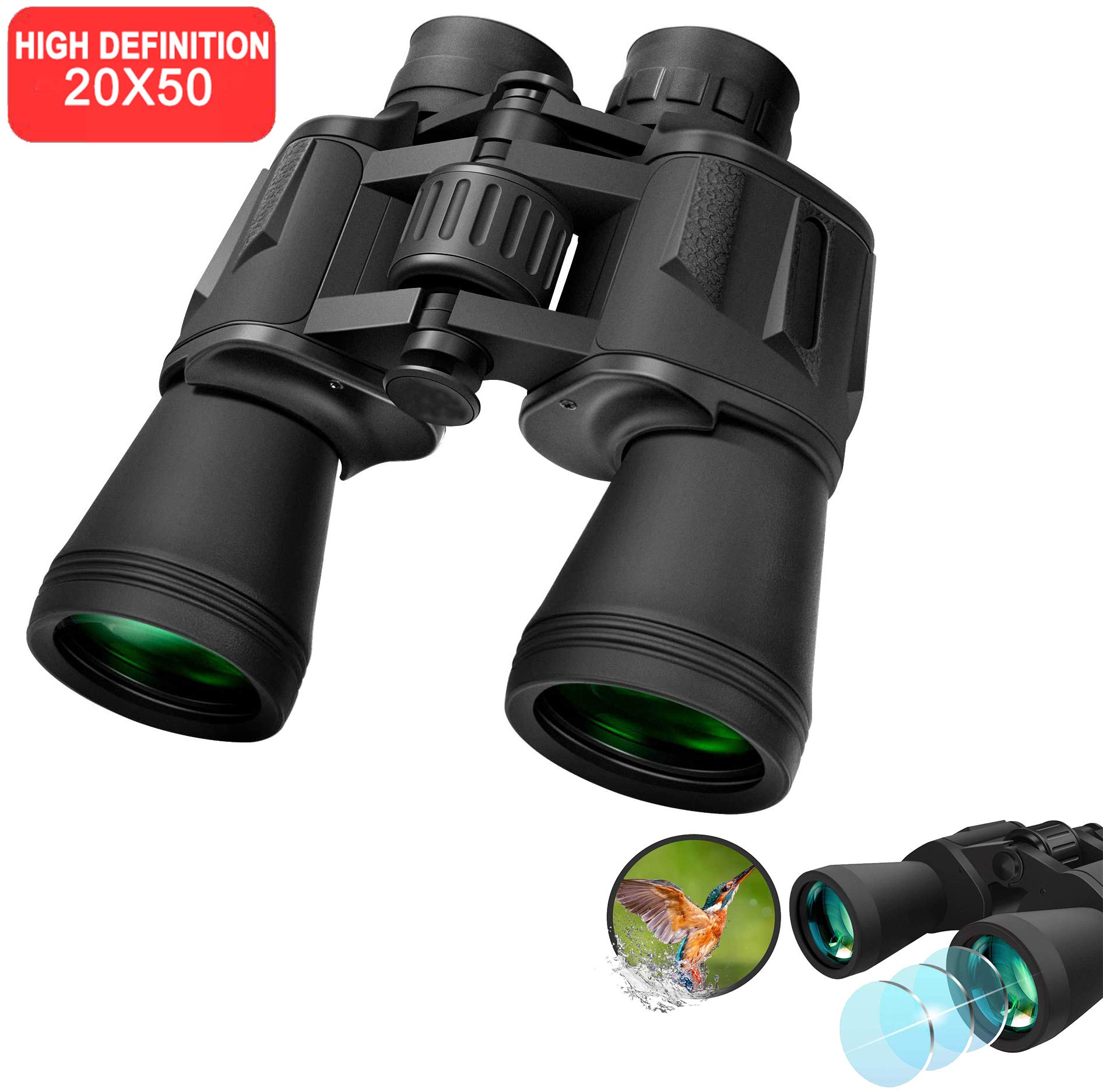 Powerful Binoculars for Adults 20x50 Durable Clear Binoculars for Bird Watching, Wildlife Watching, Travel, Hunting etc. Outdoor Sports Games or Other Concerts (Black 1 with Belt)
