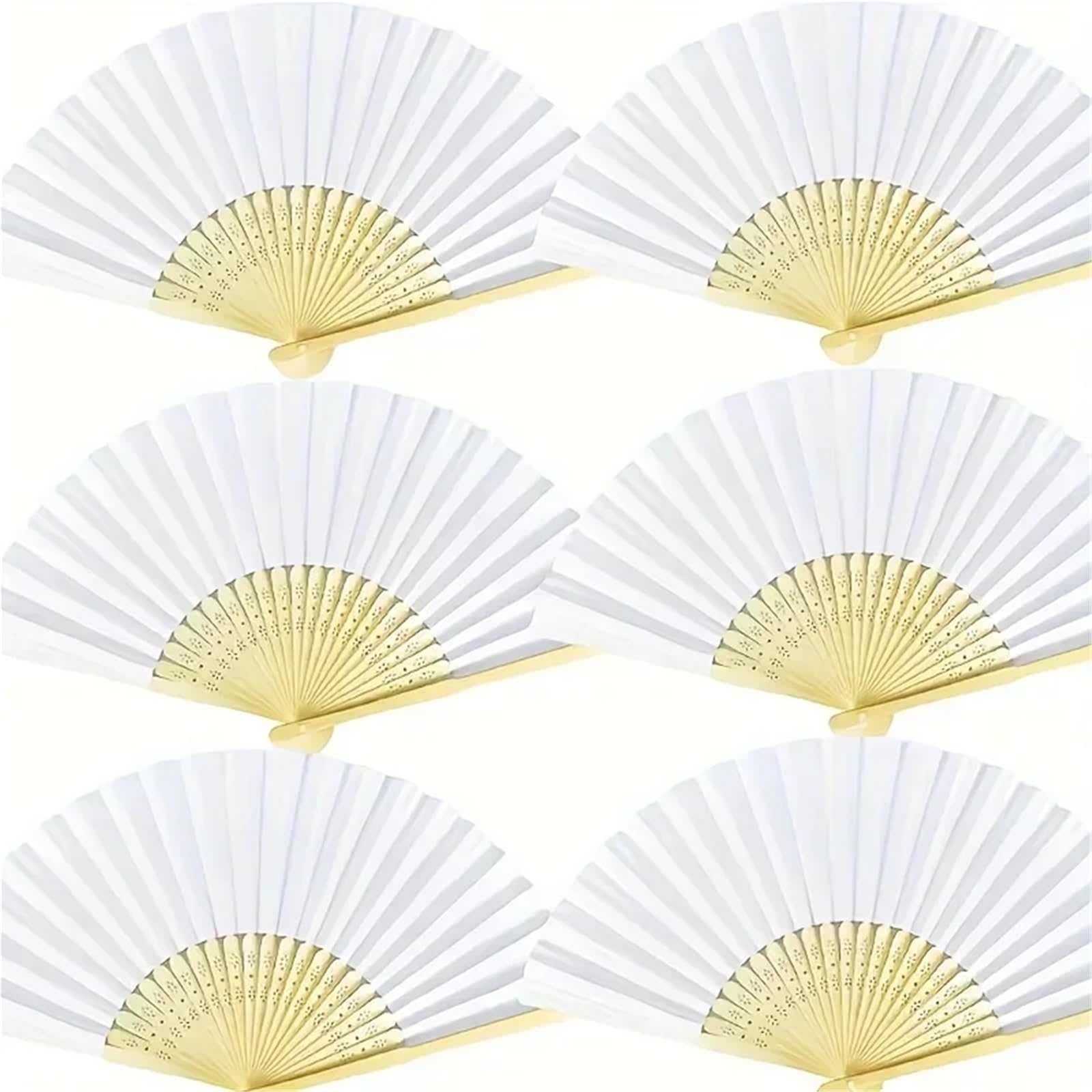 Fächer für Hochzeitsgäste, 50 Stück, weiß, faltbar, Papierfächer – DIY, tragbares Bambus-Design für Hochzeit, Geburtstag, Party, Dekoration und Geschenke, klassischer Akzent für Zuhause