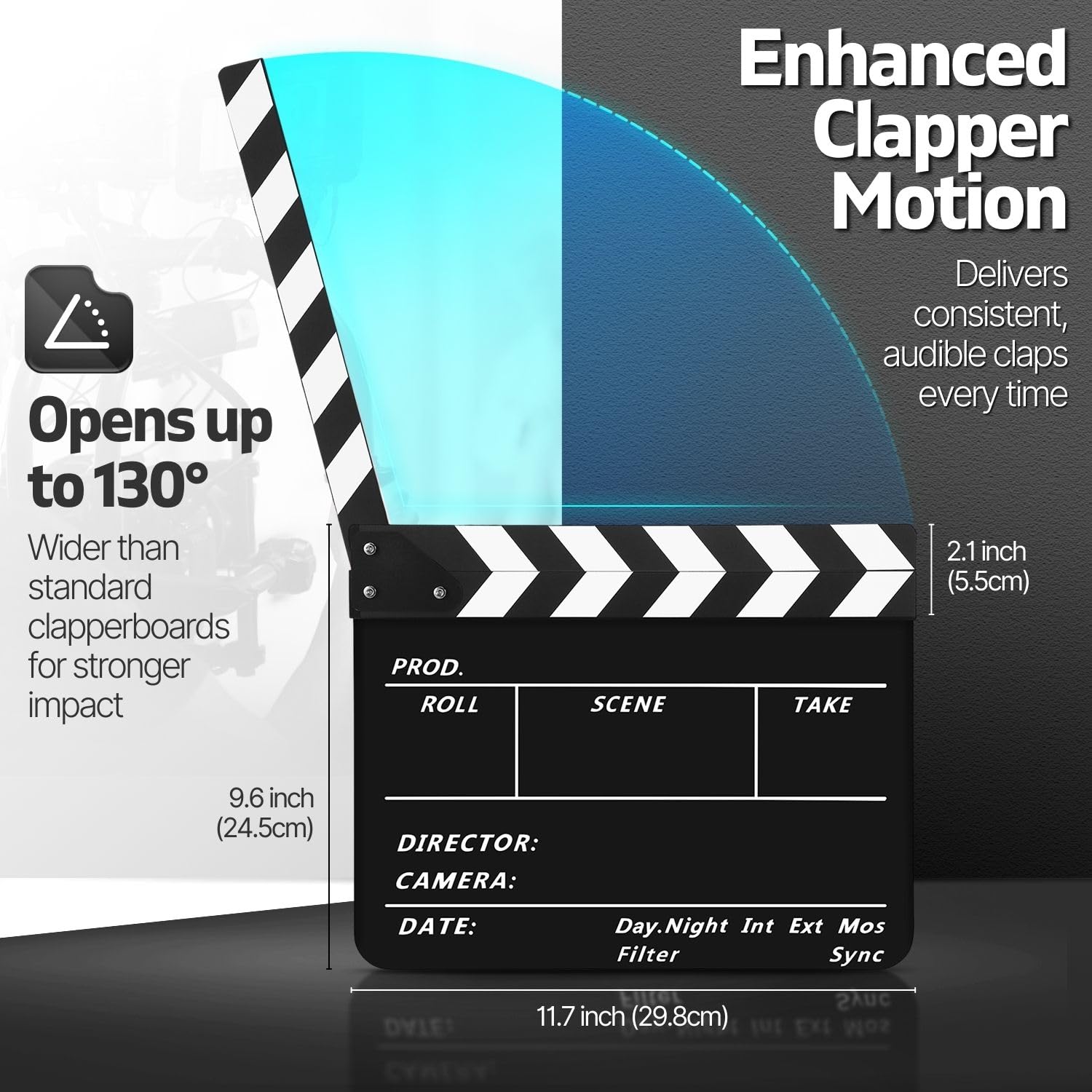 Flexzion Ardoise en plastique acrylique effaçable à sec pour appareil photo hollywoodien, studio, cinéma à domicile, vidéo 25,4 x 30,5 cm avec bâtons noir/blanc