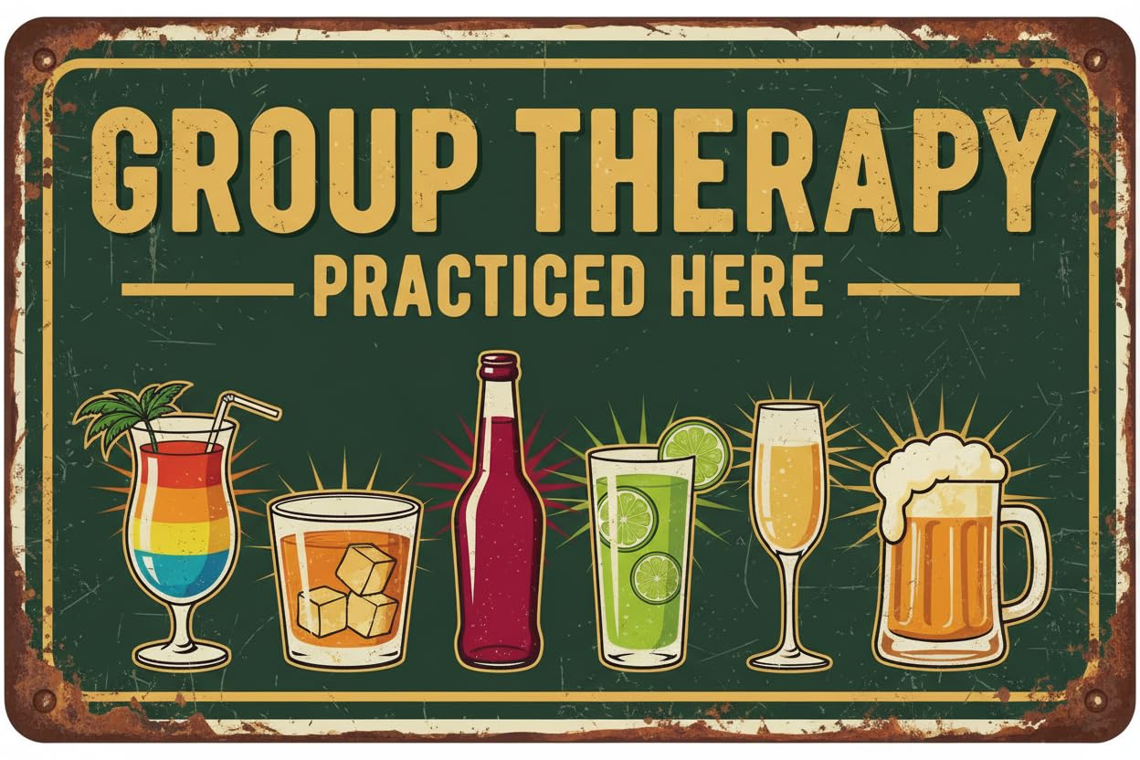 Vintage Metal Tin Sign Metal Group Therapy Signs Decorations For Patio Cafe Bar Decor Pub Beer Wall Art Tin Sign 12X8 Inch Aluminum Custom Private Property Signs Outdoor