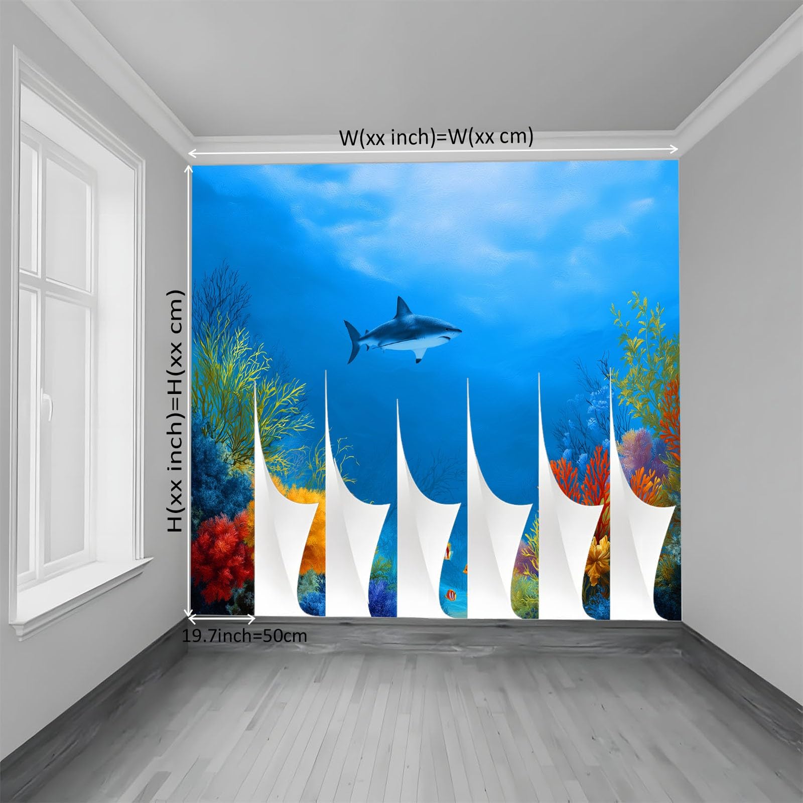 Genérico 300 x 210 cm, papel pintado panorámico azul, papel pintado fotográfico no tejido, revestimiento de pared, decoración de salón, para dormitorio, efecto 3D, acuario, animales peces