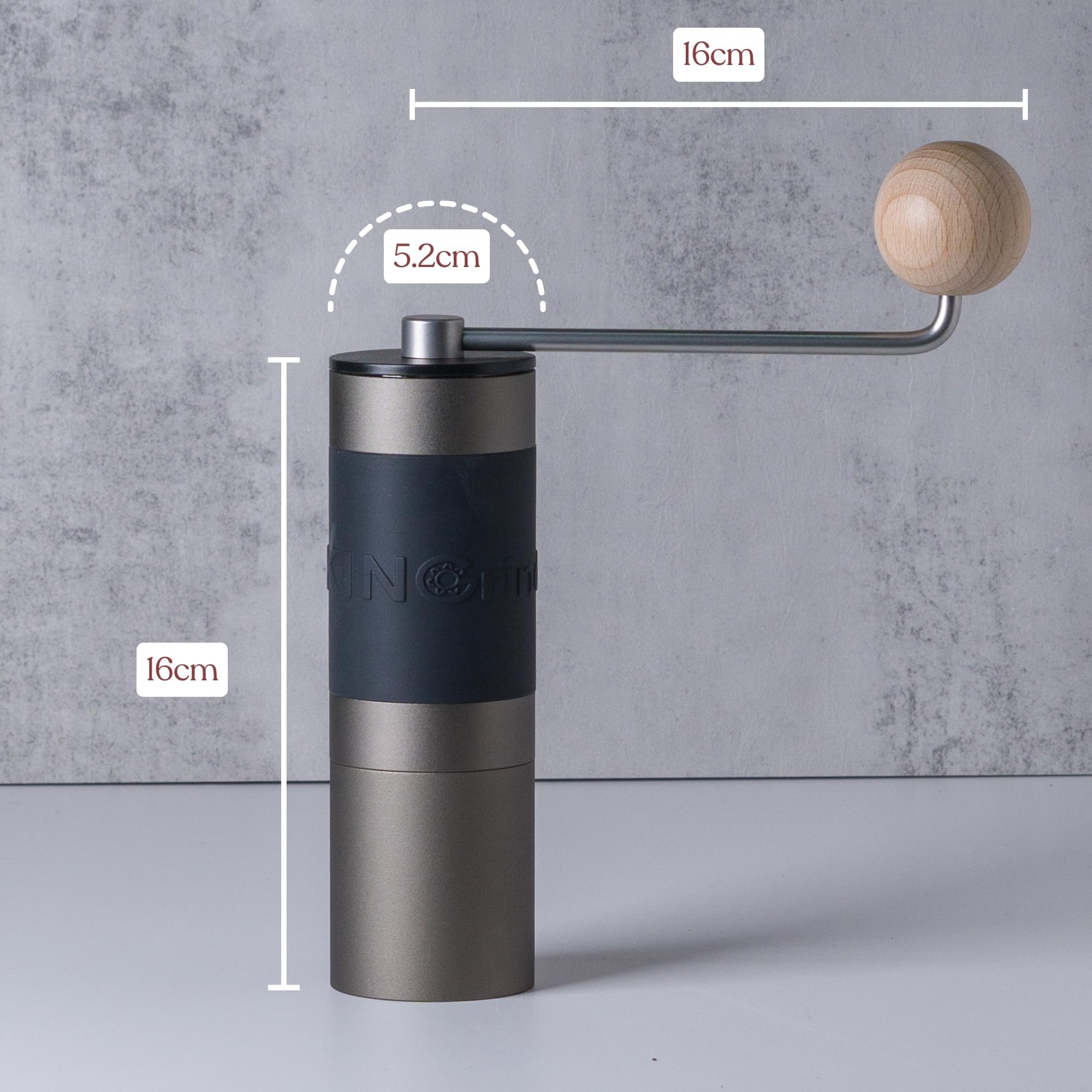 【Gris hierro】KINGrinder K1 molinillo manual con mango recto para French Press, filtro y espresso, muelas cónicas de acero inoxidable con consistencia de ensamblaje, capacidad de 20–25g