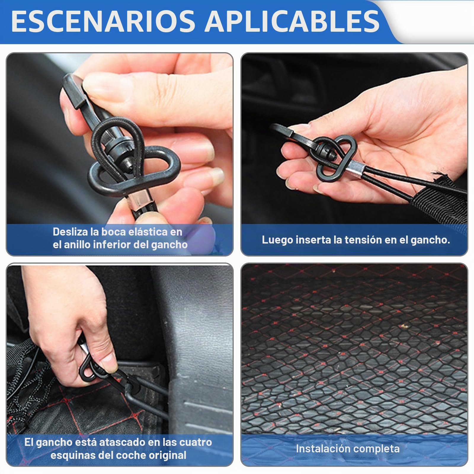 GOMETY Rejilla de protección para el maletero del coche, 120 x 90 cm, doble capa de polipropileno con 4 ganchos, universal para perros, red de seguridad para mascotas, separador de coche