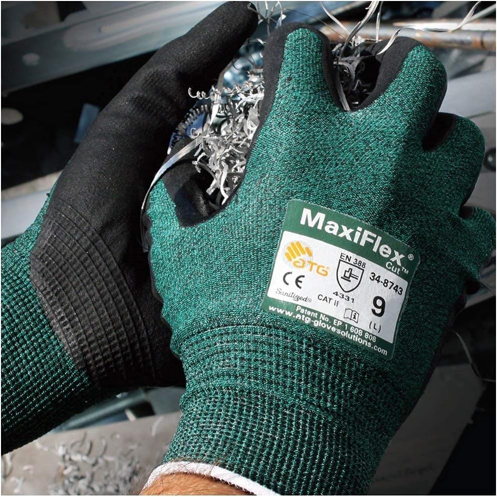 PIP ATG 34-8743/XL X-Large MaxiFlex Cut, Green Engineered Yarn, Black Gloves, 3-Pack (34-8743 XLarge 3/Pack) - - 