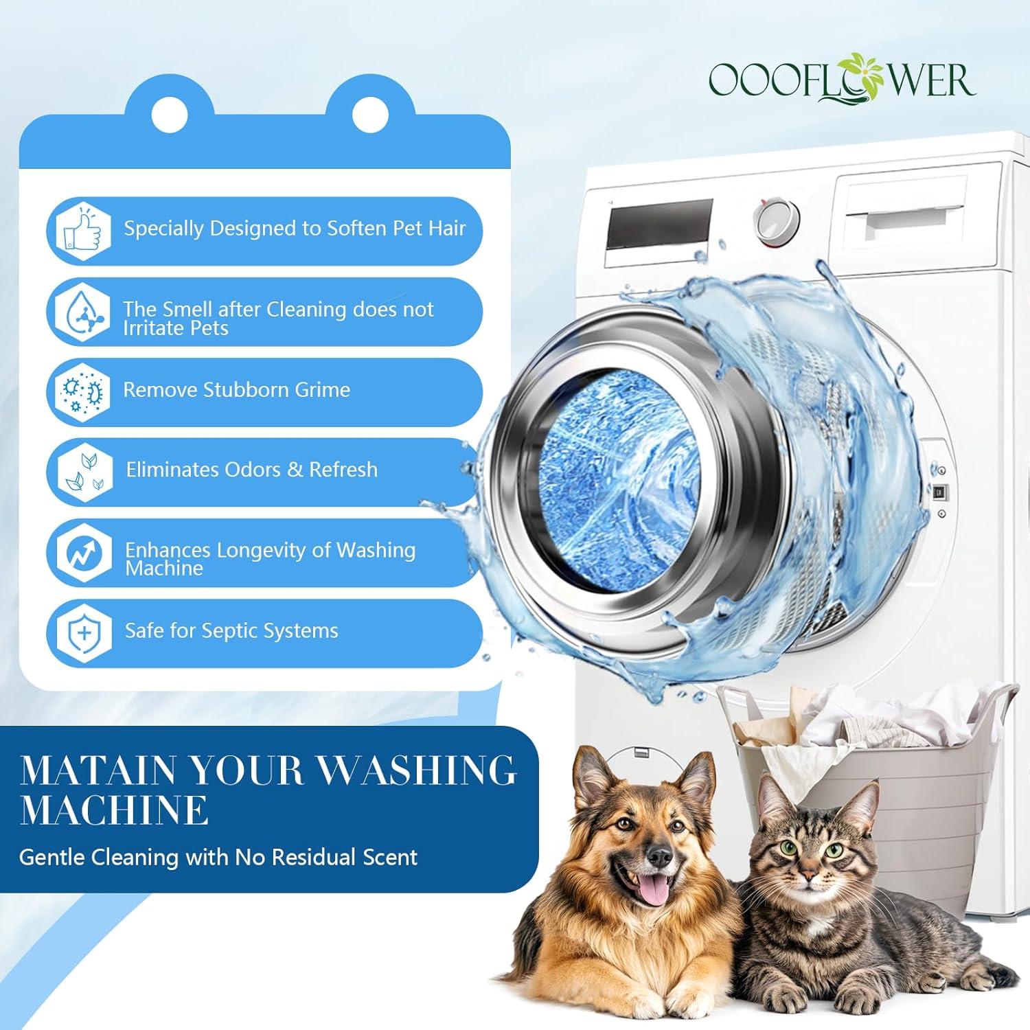 24PC Washing Machine Cleaner Tablets, Formulated for Pet Owners, Pet Hair Remover, Deodorizer, Work with Top & Front Load, HE, Deep Cleaning Descaler, Removes Residue and Odors, Septic Safe - Image 2