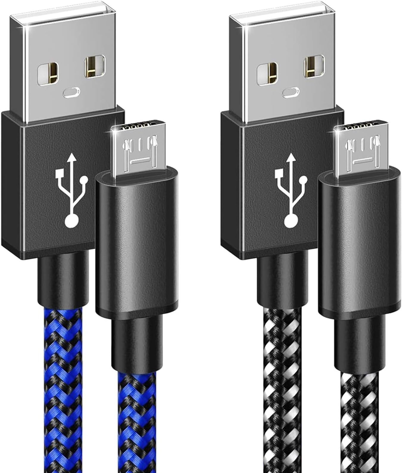6amLifestyle PS4 Controller Charger Charging Cable, 2 Pack 10ft Extra Long Micro USB 2.0 Cable, Nylon Braided Cord, for PS4, PS4 Slim/Pro, Xbox One S/X Controller, Android Phones, Black+Blue