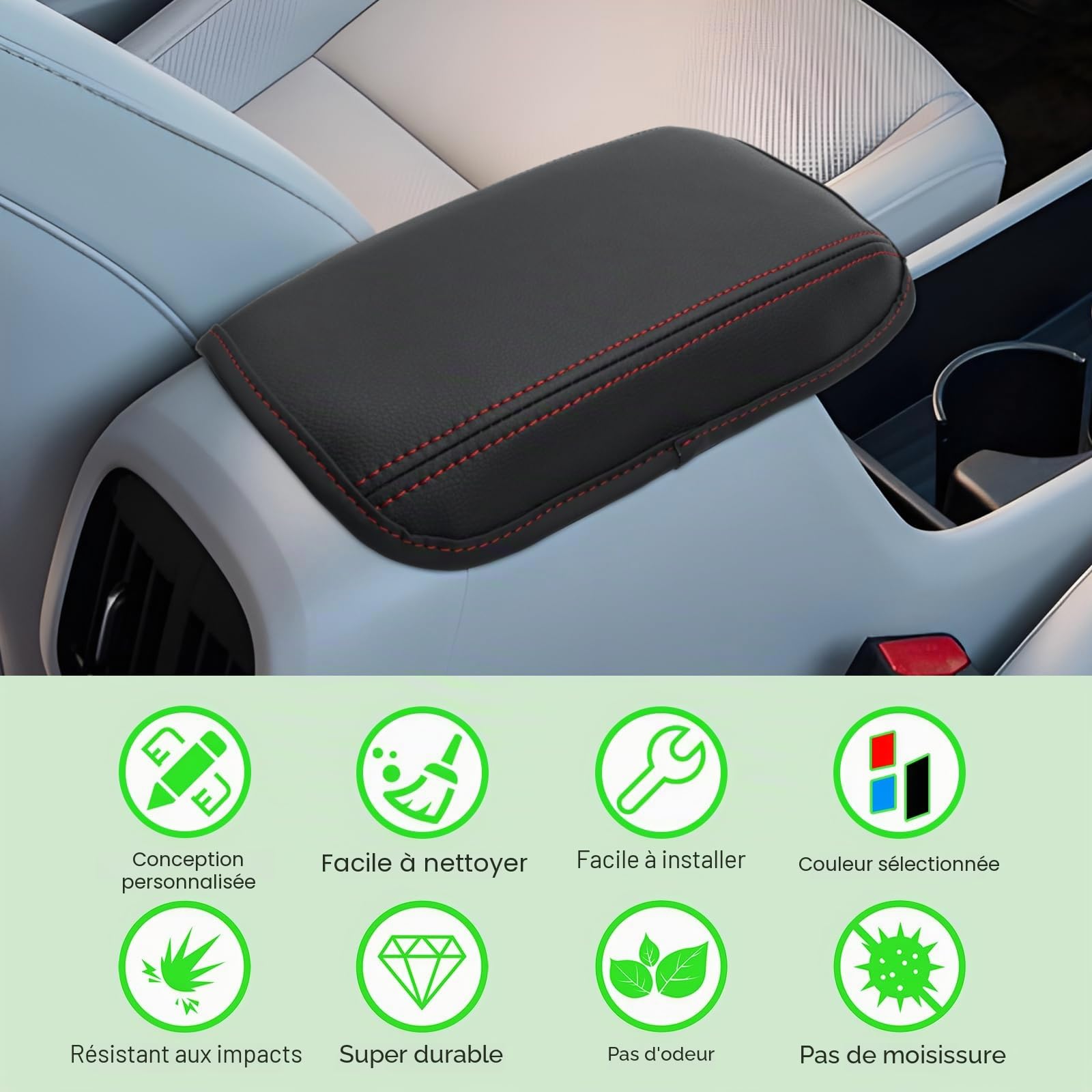 GAFAT Compatible avec Hyundai Kona SX2 2024 2025 Housse d'Accoudoir Central, Kona SX2 Hybird EV 2024 Protection pour Accoudoir Console Central, Rembourrage en Cuir PU, Kona 2024 Accessoires (Rouge)