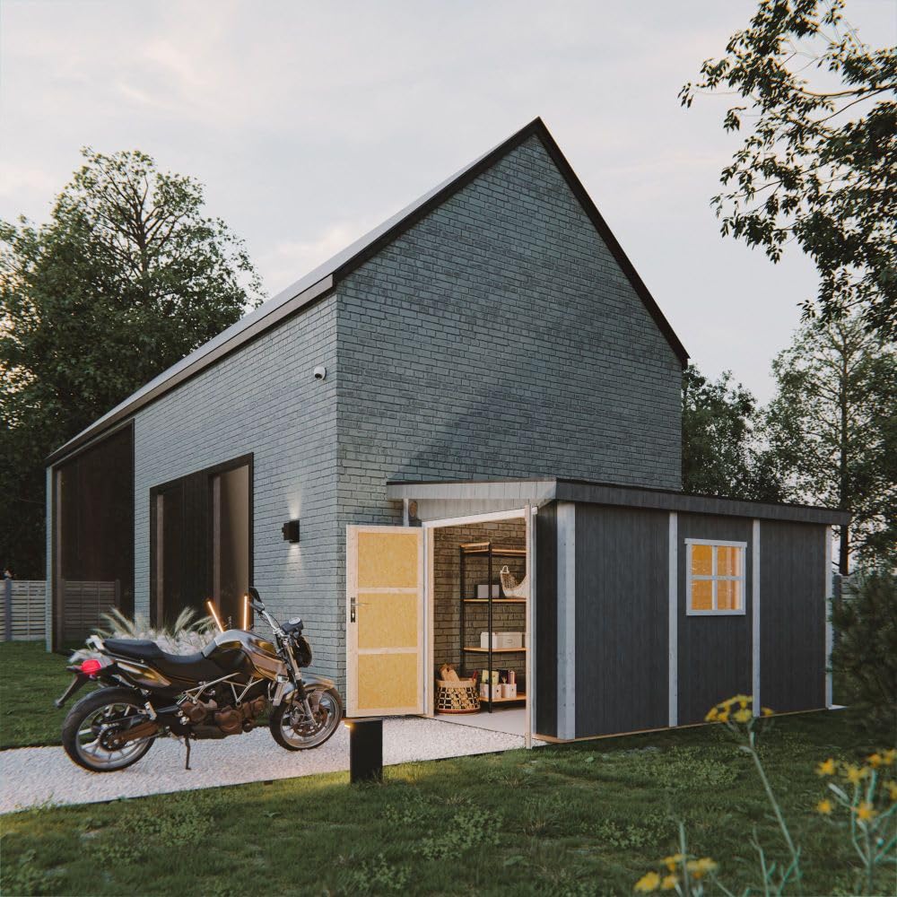 Casetta da giardino di qualità premium 8,68 m² - H231x248x412 cm - Costruzione in pannelli LP Smartside - Senza pavimento e parete laterale - Timbela M939B-TUNDRA GREY