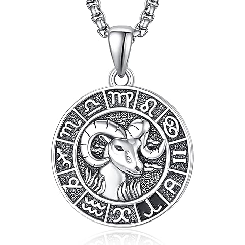 QCFL Zodiac Necklace for Men - 925 Sterling Silver/14K Gold/Black Horoscope Constellation Pendant Medal, Birthday Gifts Jewelry for Him (12 Zodiac Signs)