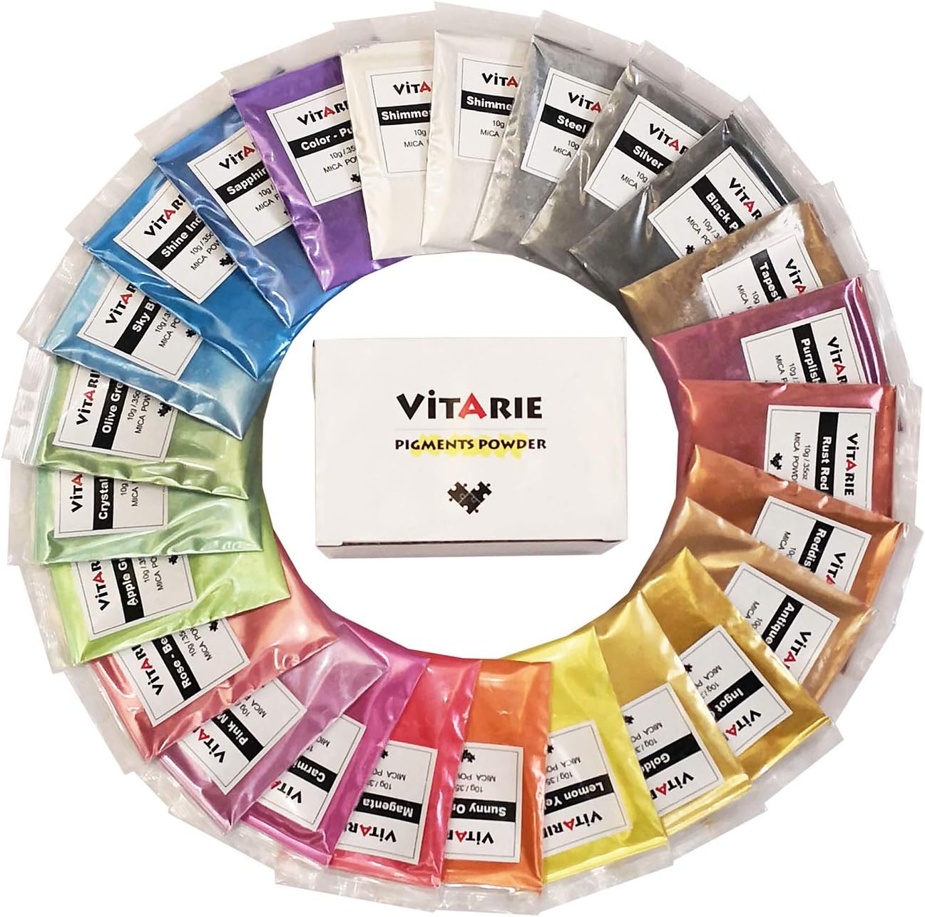 Premium Mica Powder Pigment-25 Colors 10g/0.35oz Each Ultimate Huge Color Pigment Metallic Effect for Epoxy Resin Kit Set Soap Making Kit Paint Nail Polish Makeup Candle Making Bath Bombs Colorant