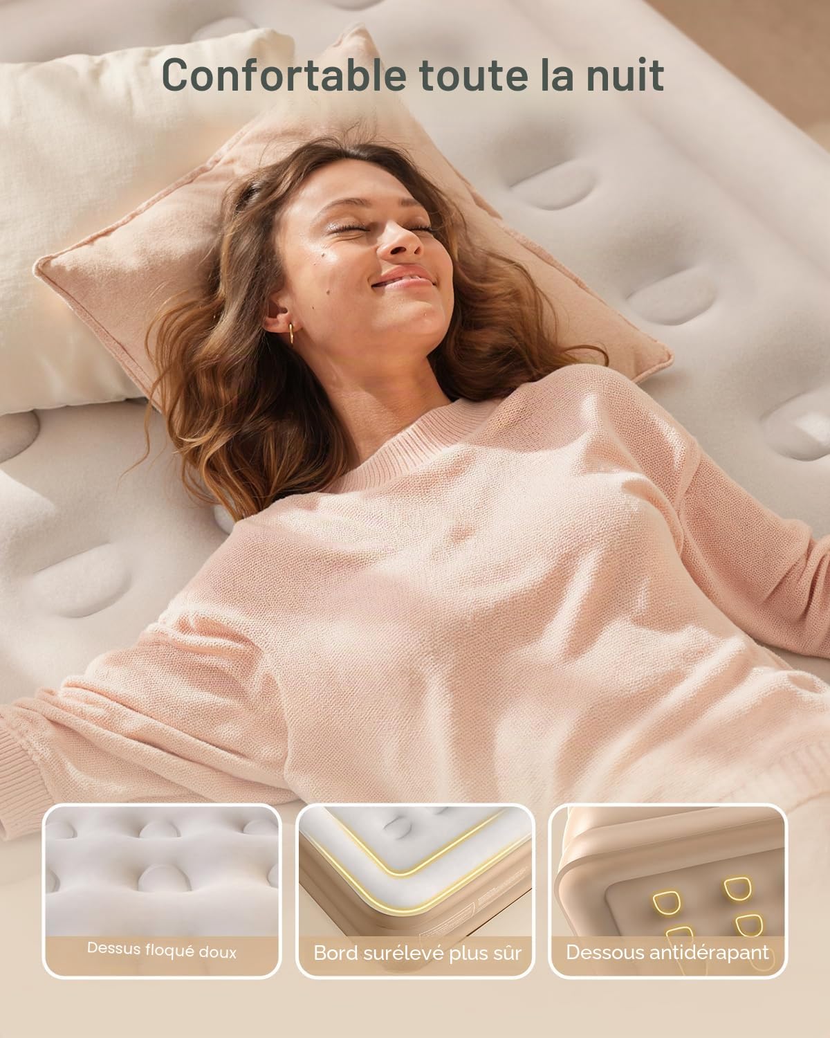 Airefina Matelas Gonflable pour Grand lit avec Pompe intégrée, Matelas Gonflable amélioré de 45,7 cm avec Sac de Transport, Grand lit Gonflable pour Camping, Maison, invités, Colchones gonflables
