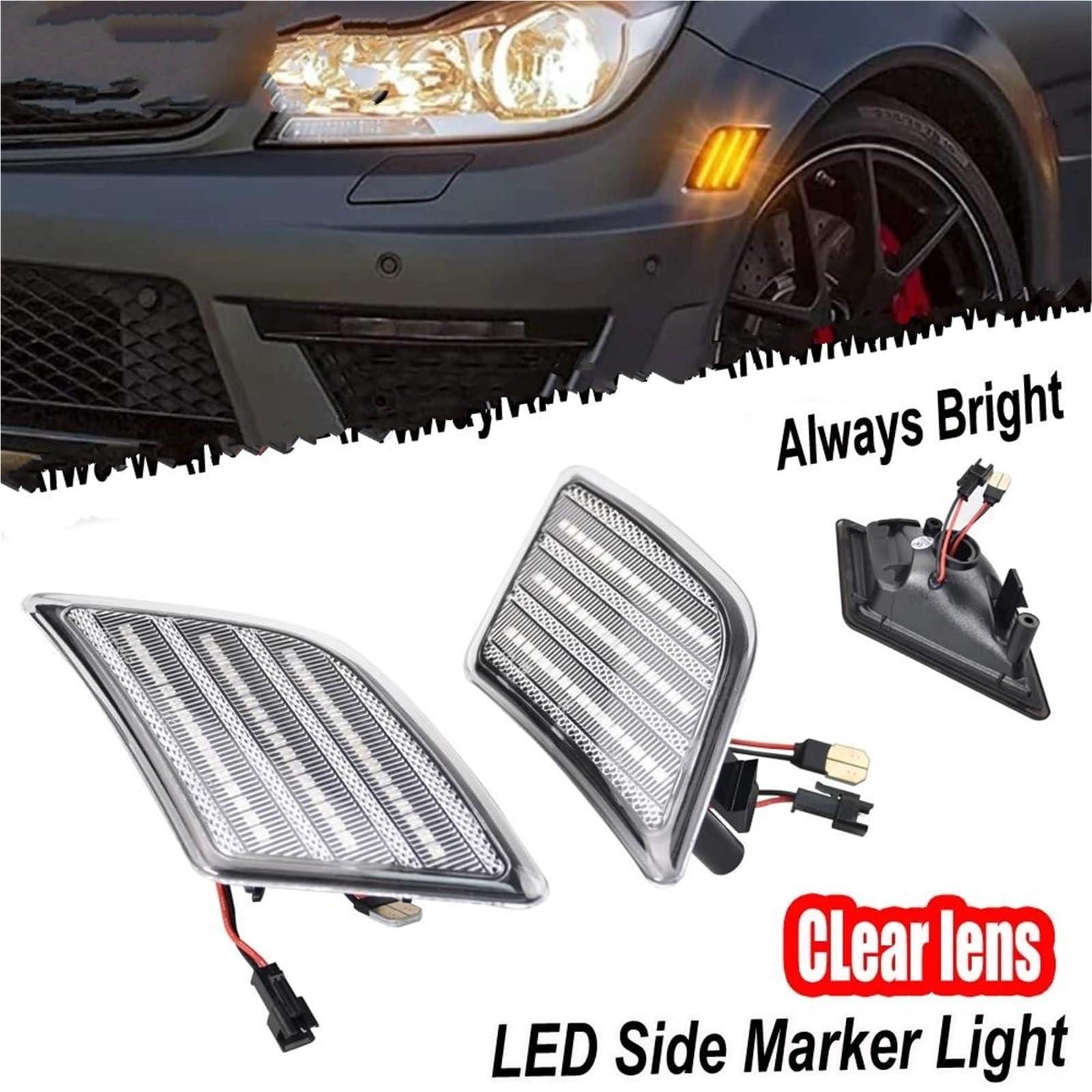 Luz Indicadora Luz LED De Posición Lateral Para Mercedes Para Benz Clase C W204 C250 C300 C350 C63 Para AMG Sedán Coupé 2008-2011 Indicadores Señal Giro Led(Crystal)