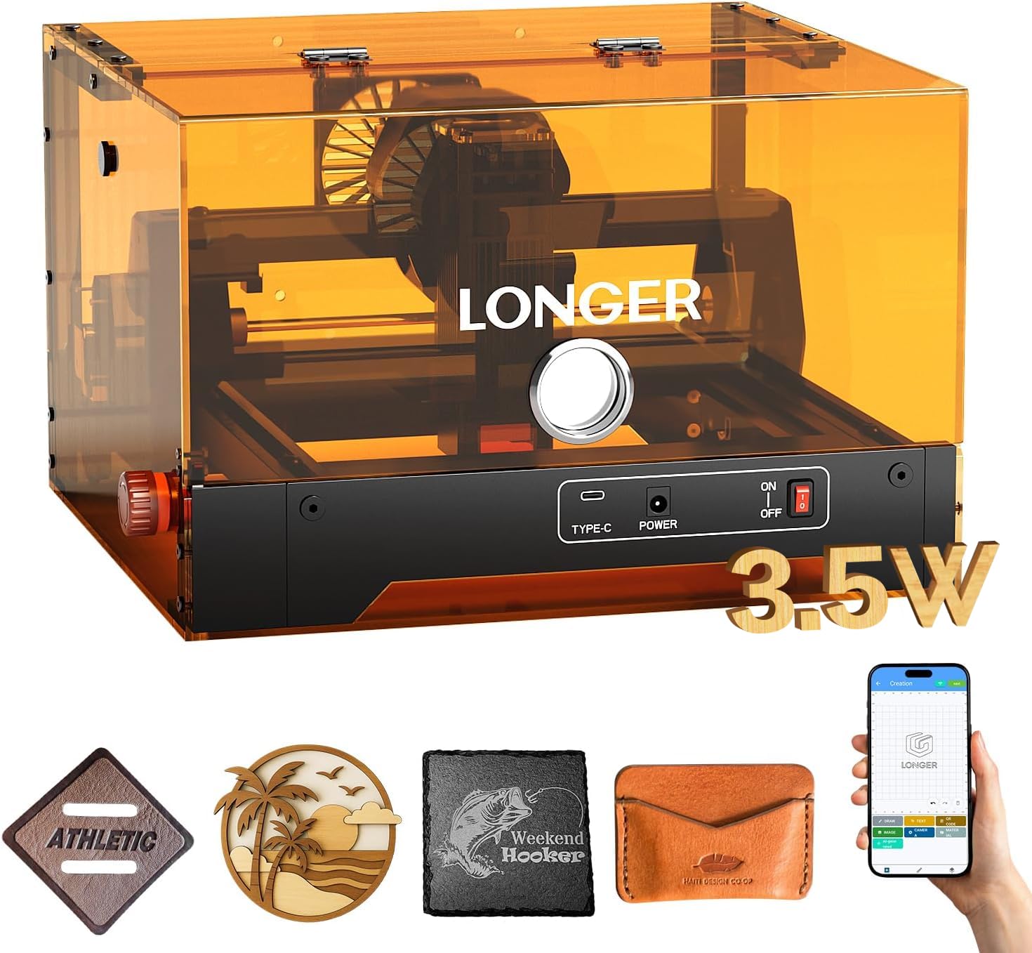 LONGER Newly Upgraded Ray5 3,5 W miniS Machine à graver laser, 12 000 mm/min, pour bois, métal, acrylique, cuir