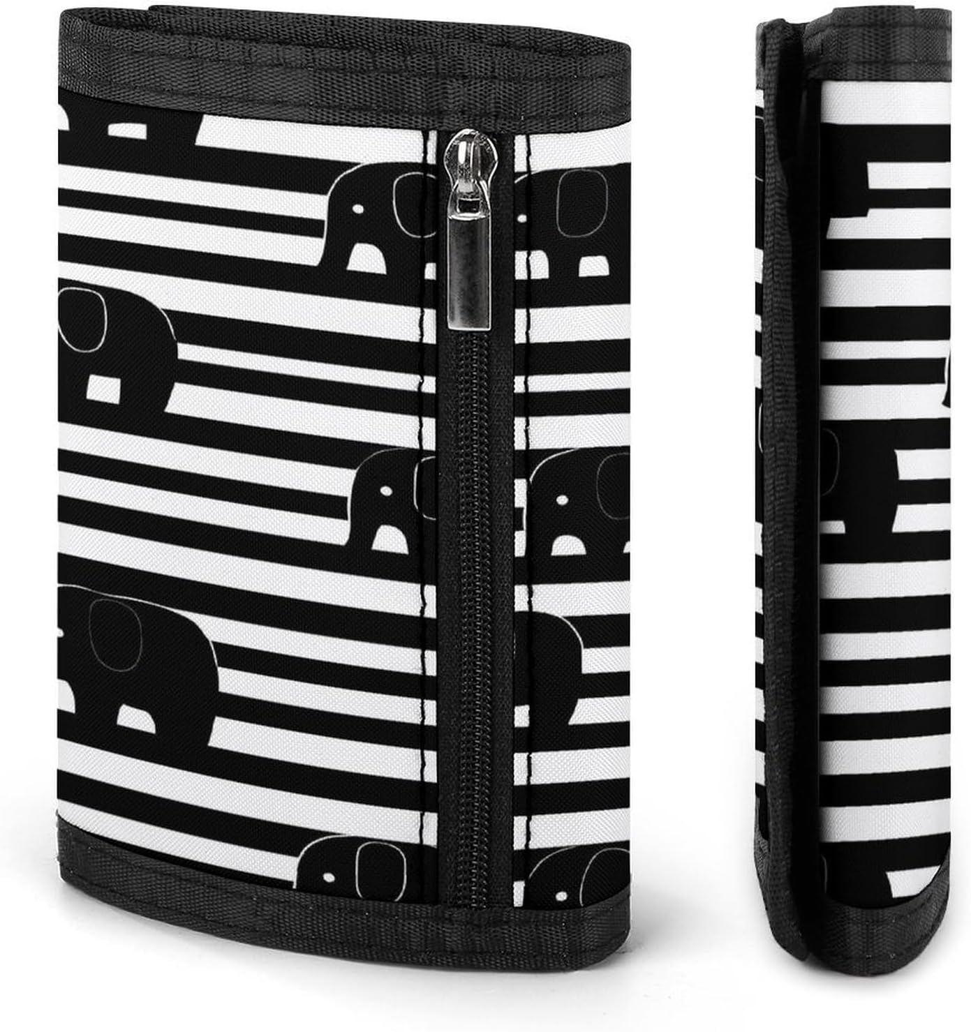 Cute Elephants White And Black Stripes Trifold Slim Wallet Front Pocket With Money Clip And ID Credit Card Slots For Travel Work