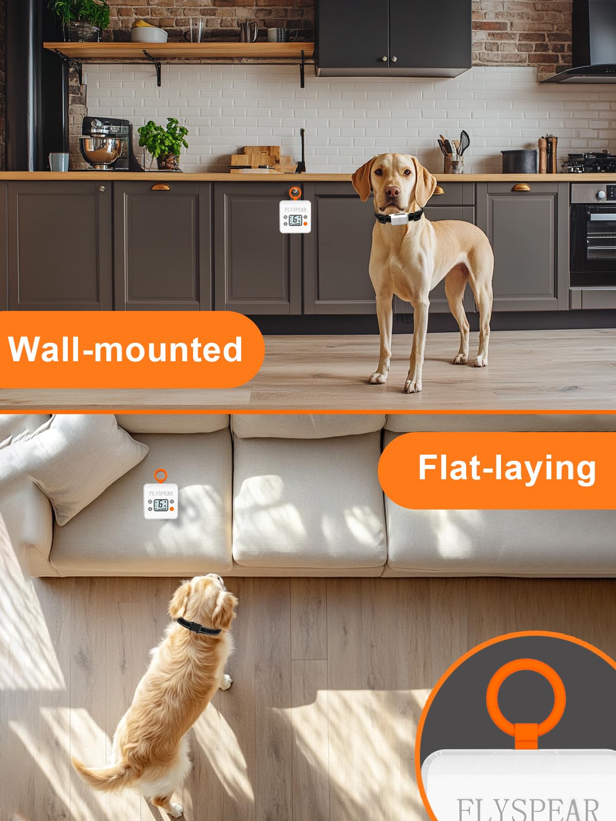 FLYSPEAR Barrera inalámbrica para mascotas, barrera recargable para interiores con 6 radios de rango ajustables de hasta 7 pies, 6 intensidades estáticas seguras ajustables, sistema de valla eléctrica
