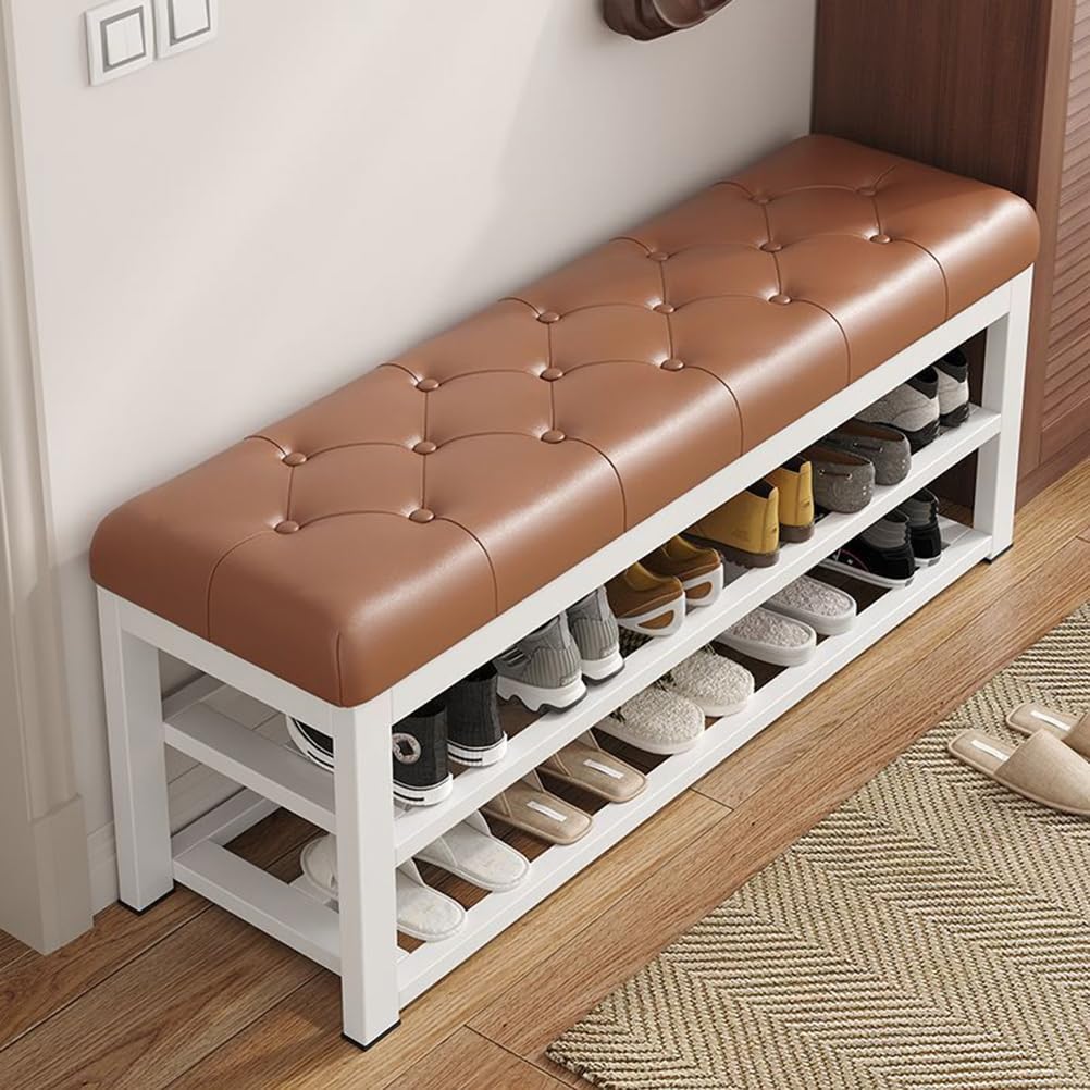 Banc à chaussures en cuir et acier au carbone au design élégant