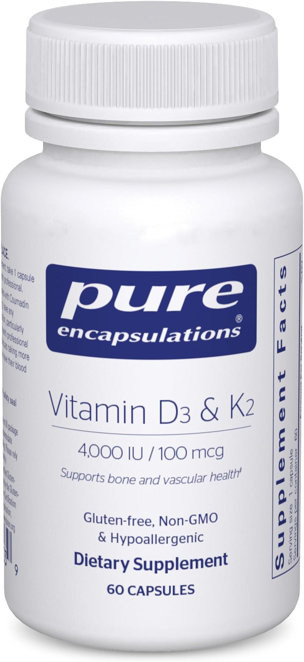 Vitamin D3 & K2 - Bone & Vascular Health Support - Immune Function Support* - Gluten Free - Non-GMO - 60 Capsules