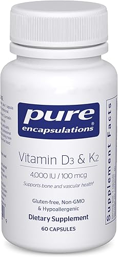 Pure Encapsulations Vitamina D3 y K2  Apoyo a la salud ósea y vascular  Apoyo a la función inmunológica*  Sin gluten  Sin OMG  60 cápsulas