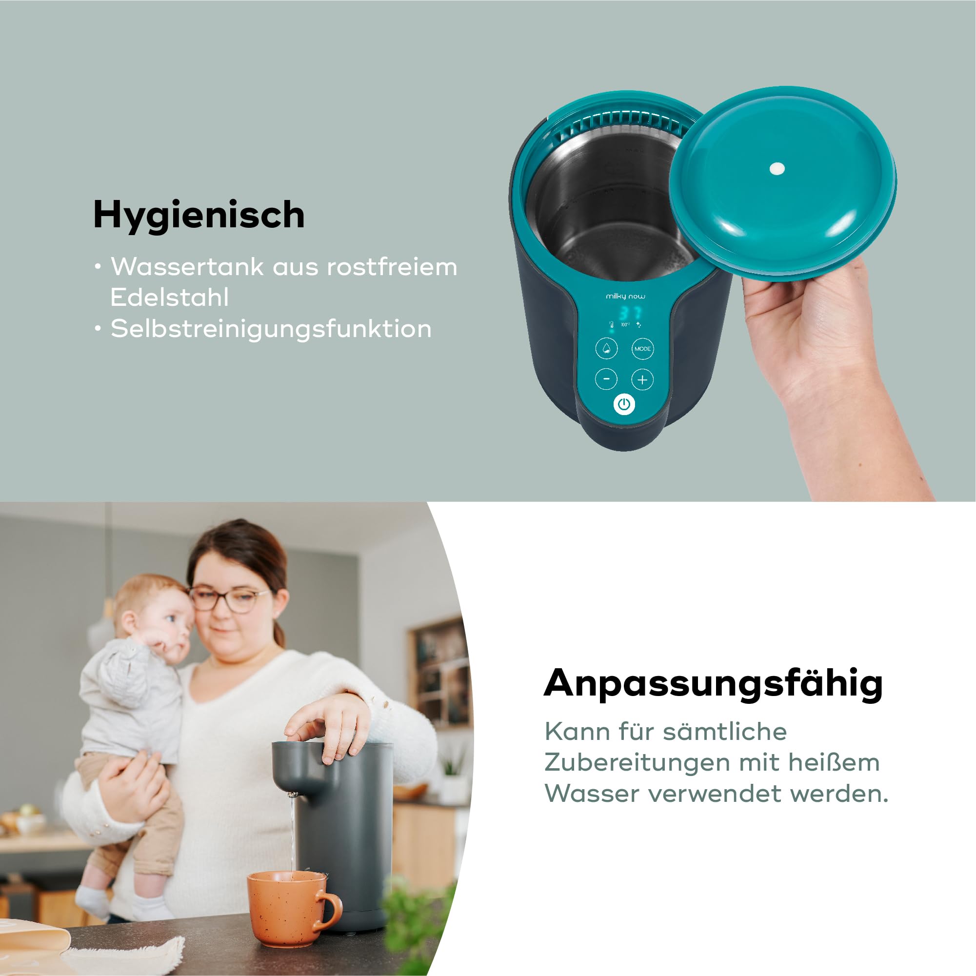 Babymoov Milky Now Flaschenzubereiter für Babys - schnelle Zubereitung von Babyflaschen, Temperatureinstellung von 22-85°C, 6 Stunden Warmhaltefunktion