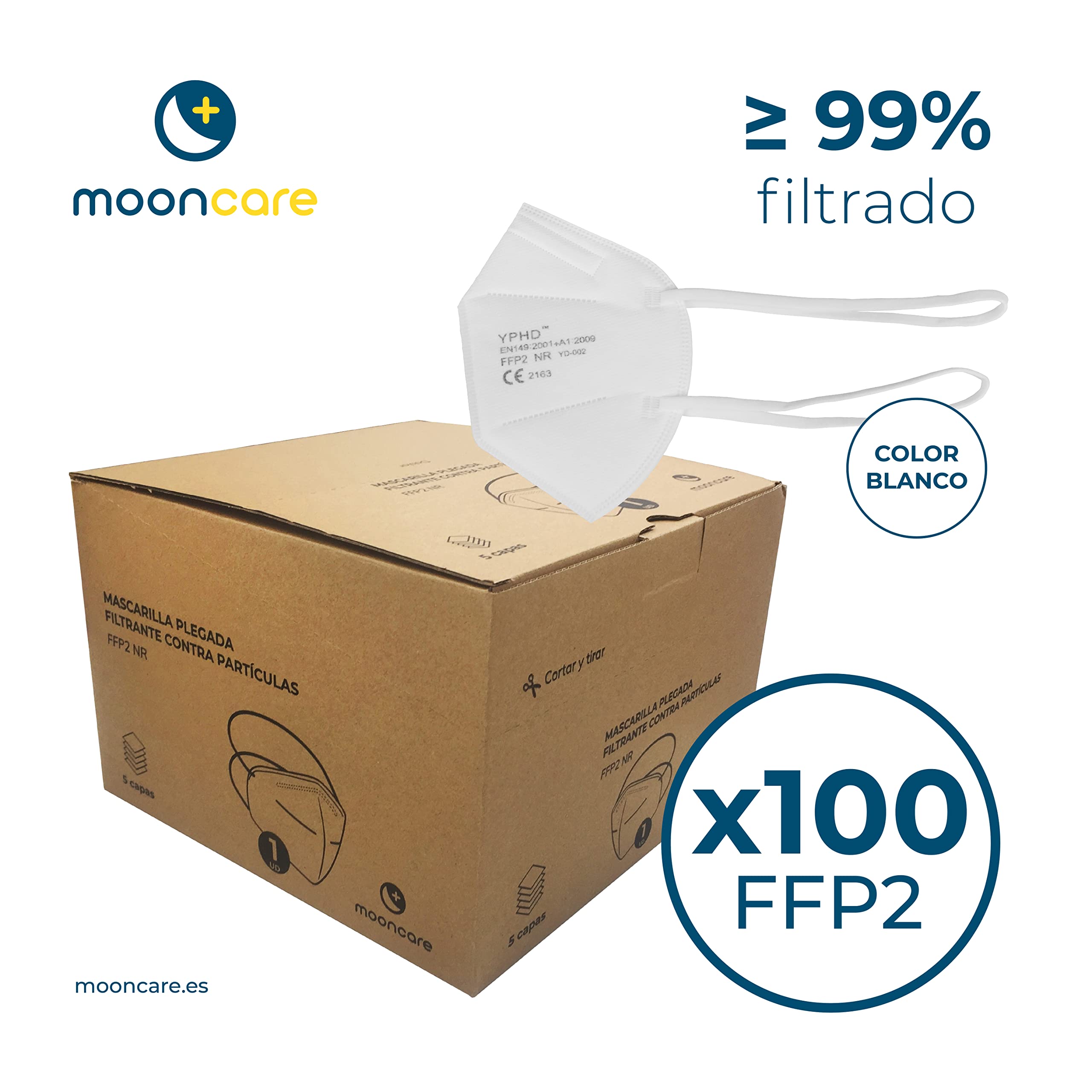 Mascarillas FFP2 Homologadas, 100Uds, Mascarilla con ajuste a cabeza cómoda, CE 2163, Eficacia Filtración >94%