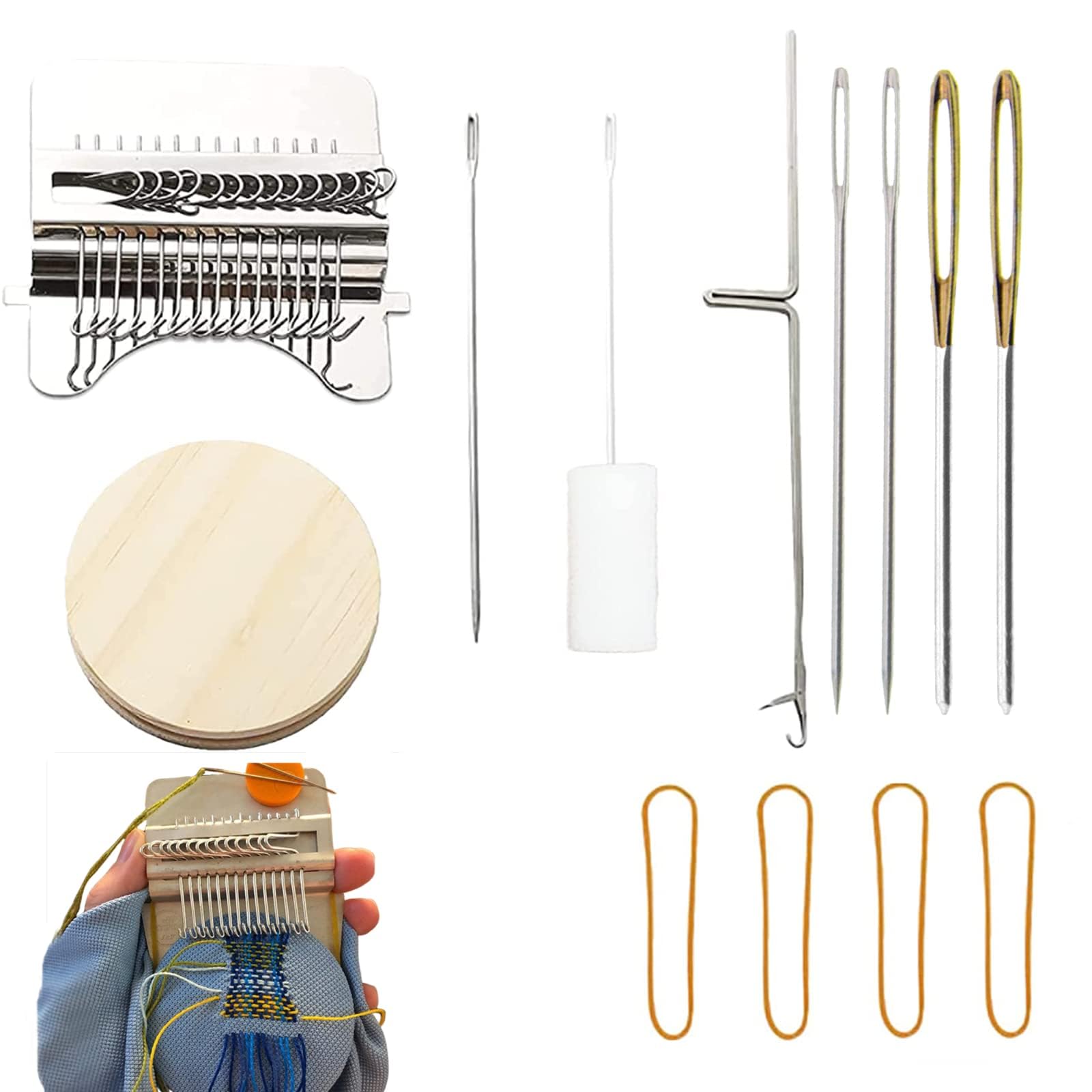 Telaio per Tessitura (14 Ganci) Mini Loom Machine per Cucire Macchina Cucire Bambini Giocattolo Knitting Machine Micro Machines Telar para Niños Maquina Tricotar Giocattolo Regalare 4 Ferri da Maglia