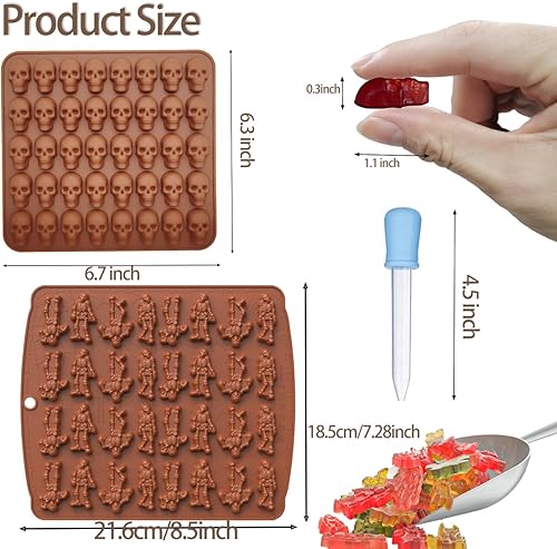 Miniatura 2 de Paquete de 2 moldes de silicona para gomitas de caramelo de chocolate con 1 cuentagotas, 40 cavidades, molde 3D de fácil liberación para fondant de