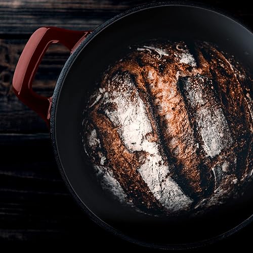 Miniatura 8 de Navaris Molde de horno holandés con tapa, sartén de hierro fundido esmaltado de 3.7 cuartos de galón, olla esmaltada redonda cubierta de 15 34