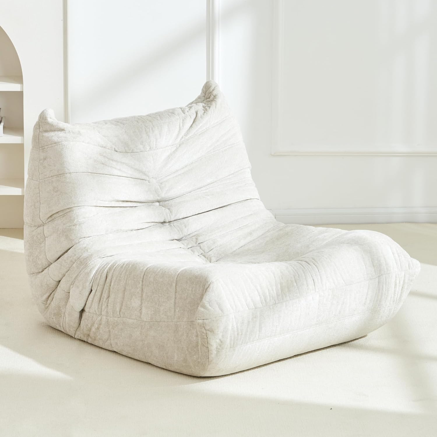 Homguava Bean Bag Chair, Giant Beanbag Chairs for Adults, Memory Foam Fireside Chair, Large Lazy Floor Sofa, Sofa Couch with High-Rebound Foam, Lounge Chair for Living Room, Bedroom (Beige, Single)