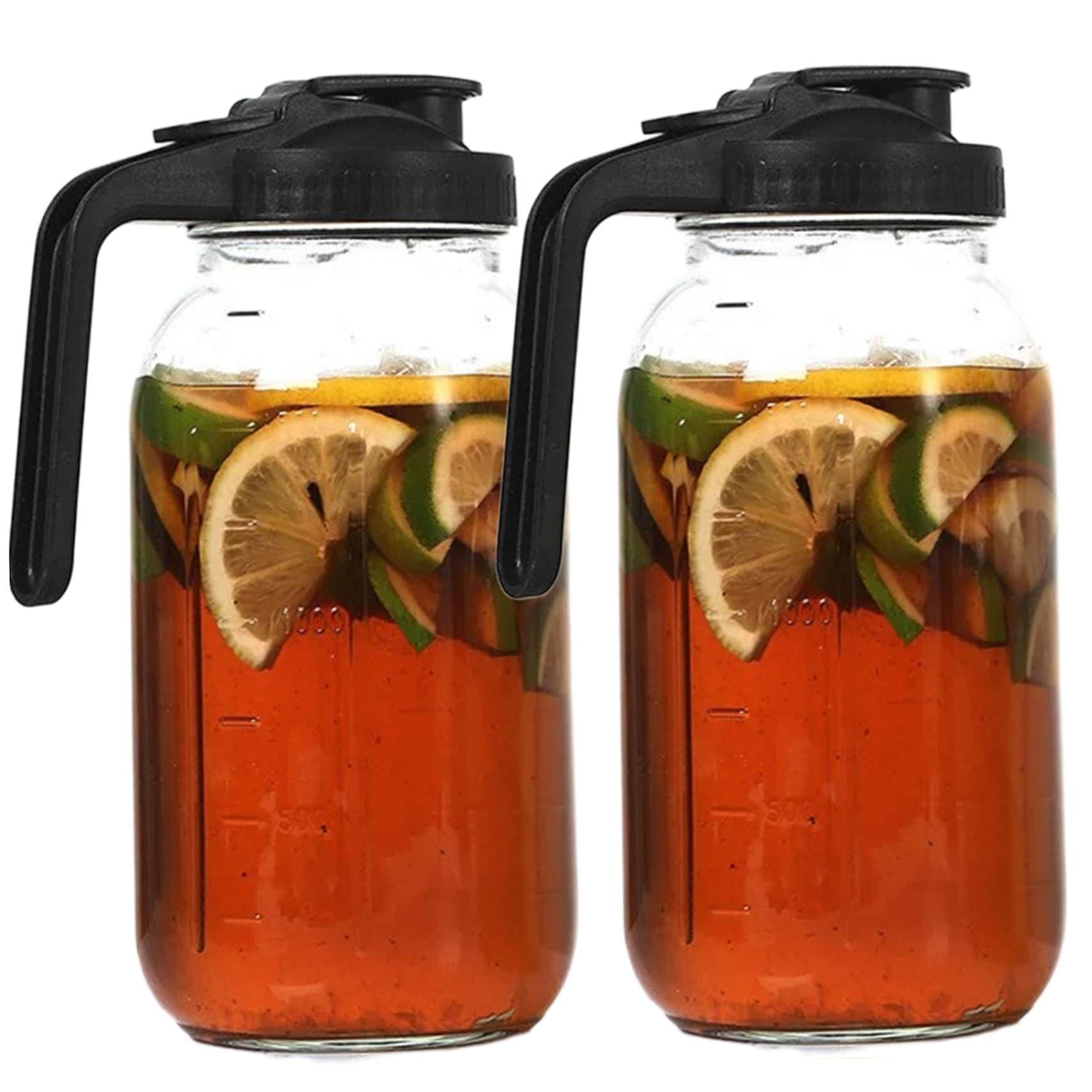 2 jarras de tarro de masón, jarra de jugo de vidrio a prueba de fugas de 64 oz con tapa y boquilla, tarro de boca ancha para bebidas frías para líquidos, té helado, jugos, café frío, leche materna