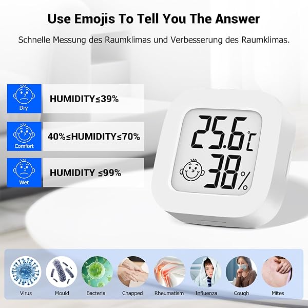 4 Stück Mini Digital Thermometer, LCD Hygrometer Temperatur Innen Kabelloses, Luftfeuchtigkeit Meter Hochgenauer Temperatursensor Display in ℉/℃ für Babyzimmer Innenraum Büro Wohnzimmer - 3