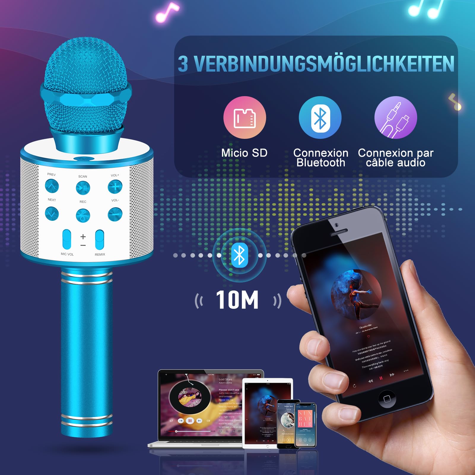 GeschenPark Karaoke con Microfono, Microfono Wireless Karaoke Bluetooth Senza Fili per Android/Phone/Pad/PC - Giocattoli Regalo Bambina 3-9 anni Giochi Bambino 4-12 Anni Regali di Natale Bambini