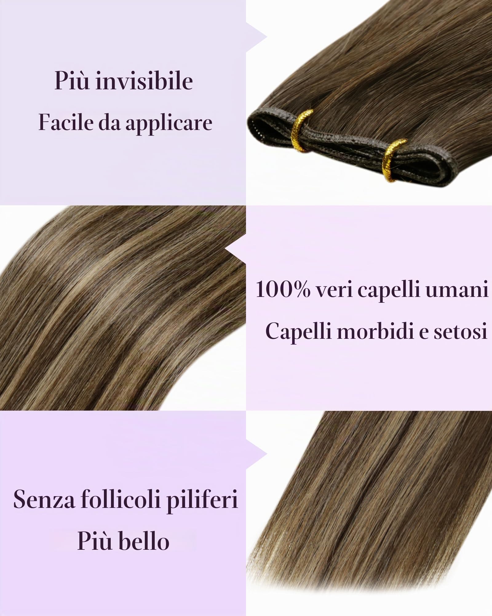 Totale 90g Extension Capelli Veri Cheratina con Extension Capelli Veri Tessitura Geniale Weft Marrone con Balayage 40cm