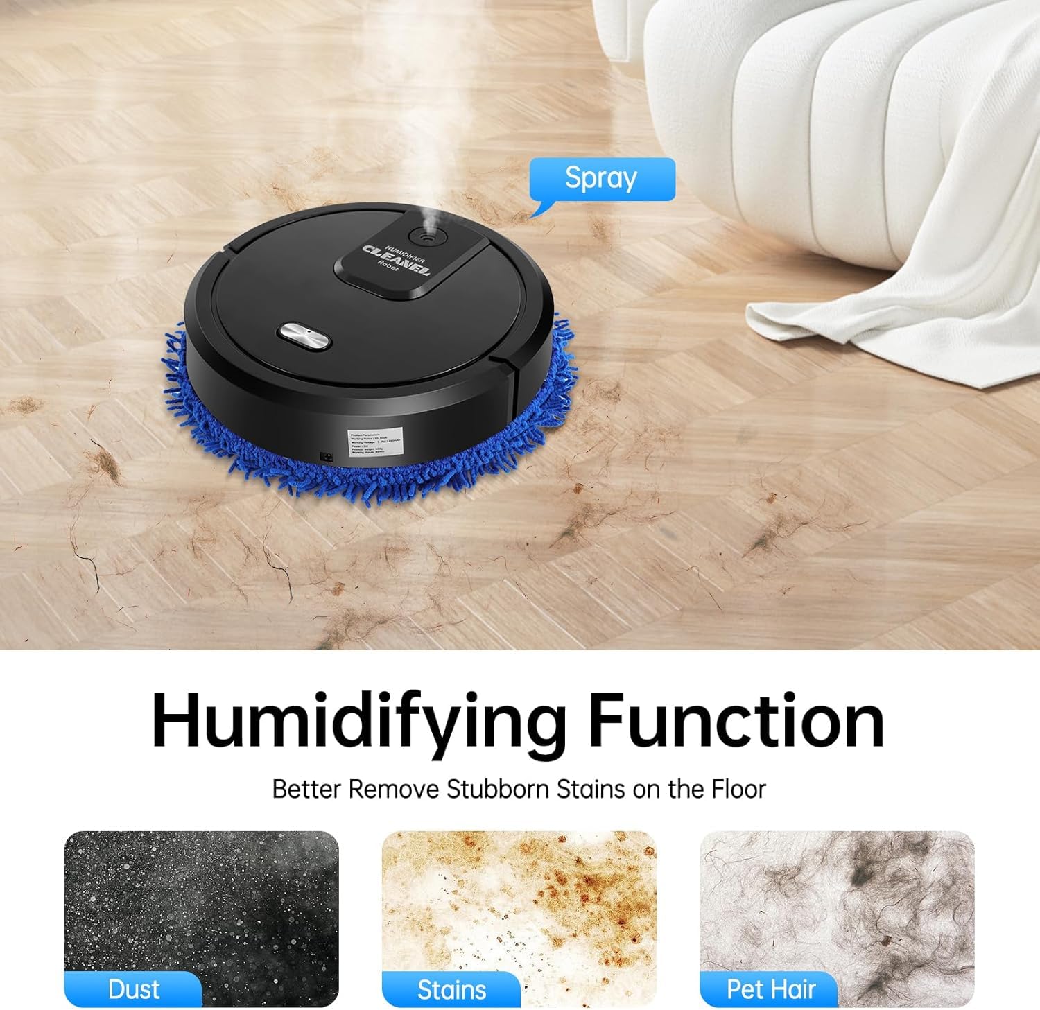 Robot aspirapolvere e mocio, robot aspirapolvere per evitare gli ostacoli, design sottile Aspiradora, ideale per peli di animali domestici, pavimenti duri, BLACK2