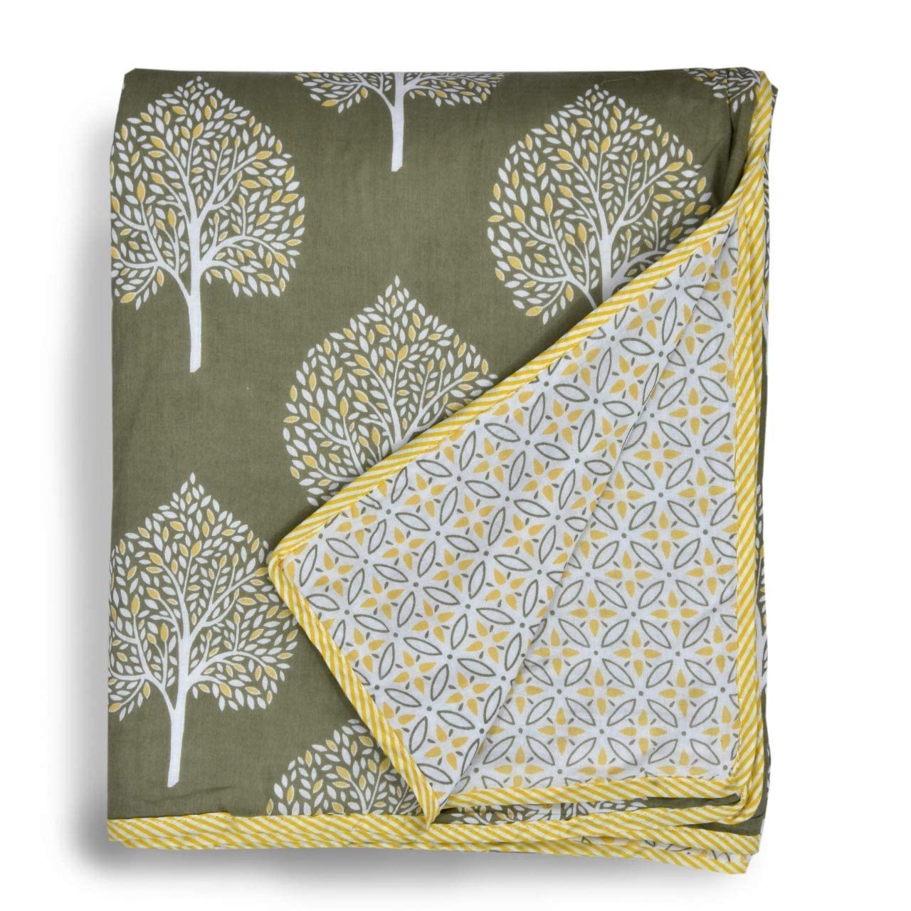 HOMYFINE 100% Cotton Reversible Ac Dohar Single Bed Size| AC Blanket |Dohar|Quilt|Summer Dohar | Soft Light-Weight Bed Blanket (Design 11, Single Bed (85x55 Inches))