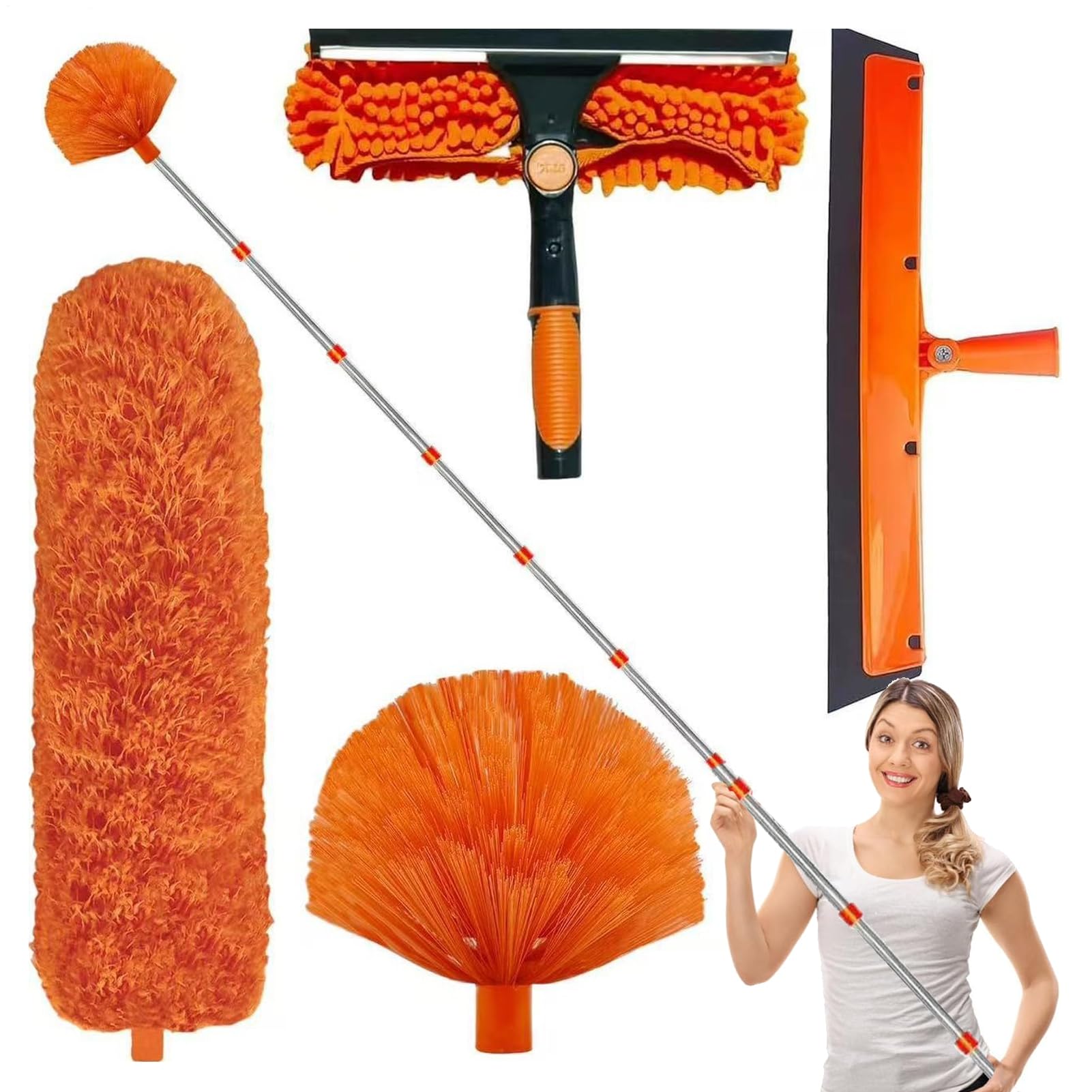 Spolverino Da Soffitto Multifunzione Ergonomico | Pulitore Ragnatele Alte Microfibra Set Pulizia Per Ventilatore Soffitto, Finestre, Pareti, Mensole E Asta Telescopica