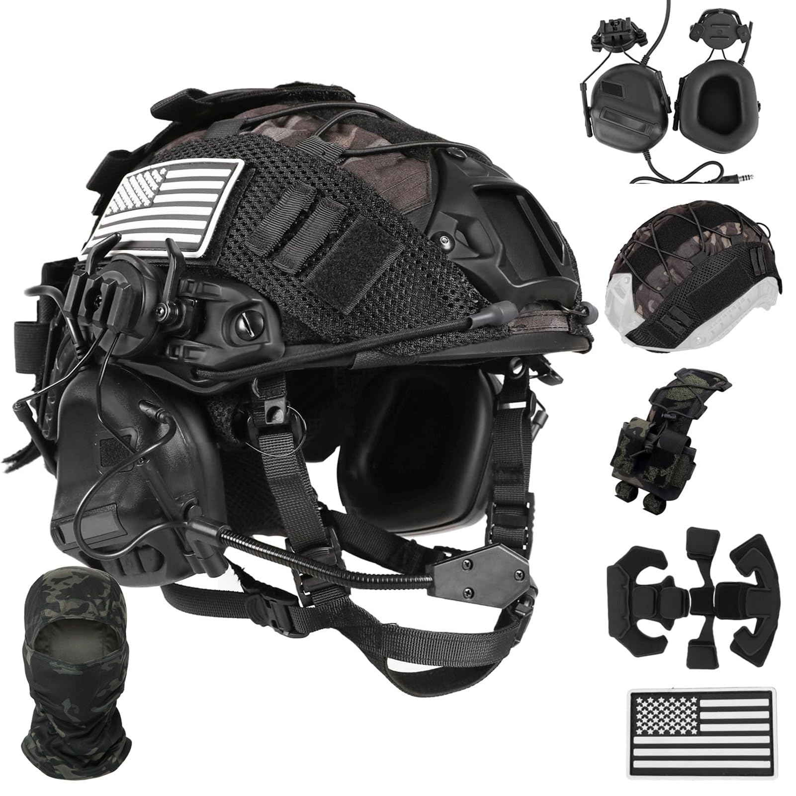 Casque Tactique Airsoft 4 en 1 Amélioré - Système Réglage Rapide par Molette avec Oreillette, Housse Casque Et Sac Lestage for Équipement Paintball Militaire, Cosplay Et Cosplay - 1