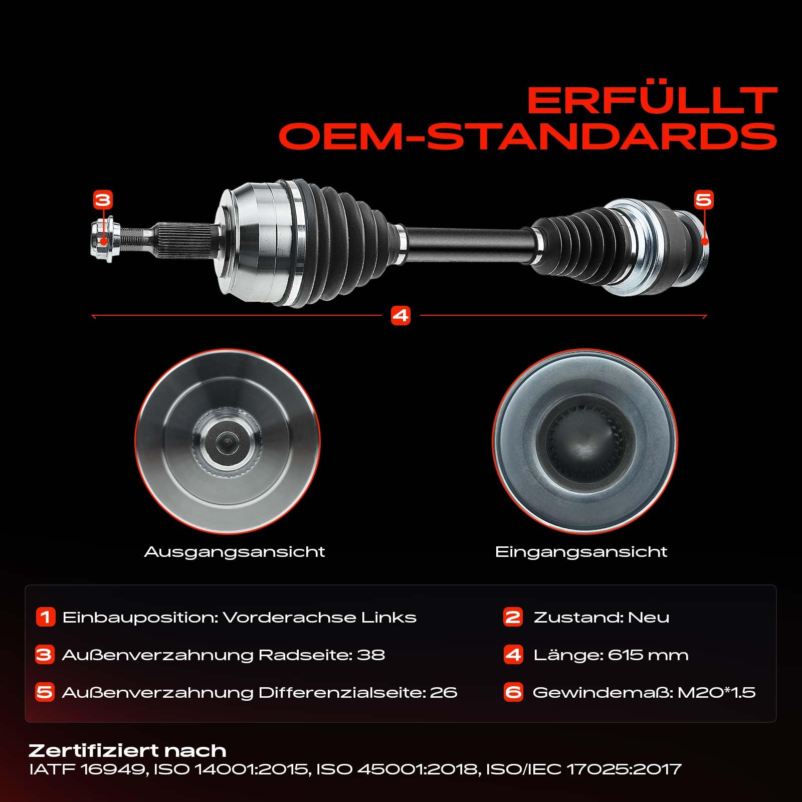 Frankberg Eje motriz Eje de transmisión sin ABS Ring Eje delantero Izquierda Compatible con M.u.l.t.i.v.a.n V 7E 7H 2003-2015 Transporter V Bus 7E 7H 2003-2015 Replace# 7H0407271AS