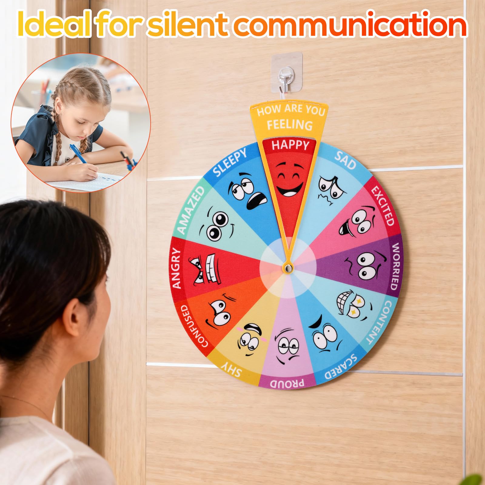 Ruota Sentimenti per Bambini, Ruota Emozioni Sentite con 12 Immagini di Espressione delle Emozioni con Corda Sospesa per Attività di Apprendimento Socio-Emotivo