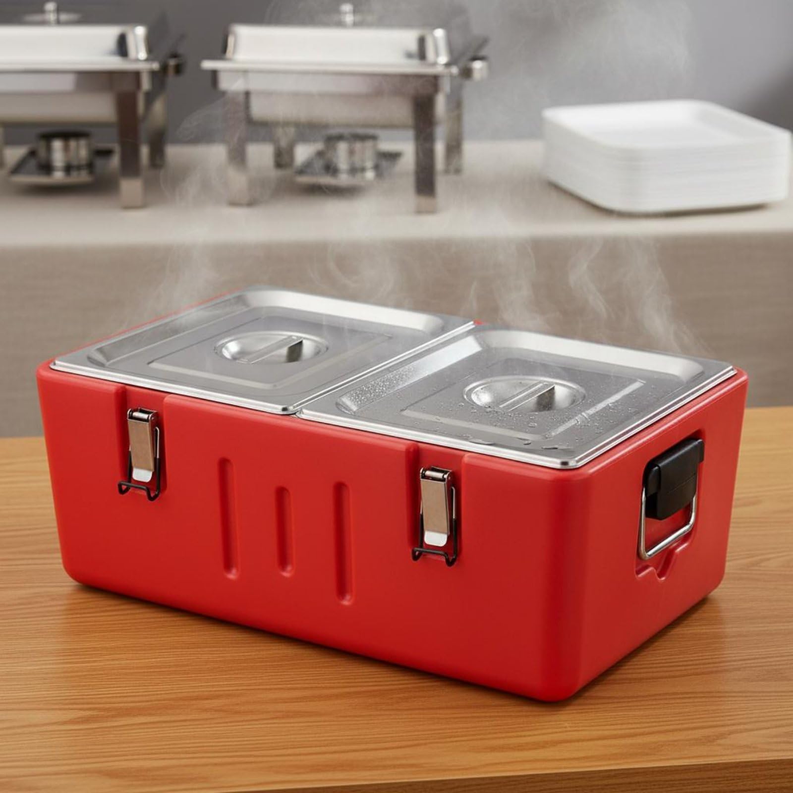 Contenedor Isotérmico 3 Compartimentos Gran Capacidad Caja de Reparto con Aislamiento para Restaurantes, Ocasiones