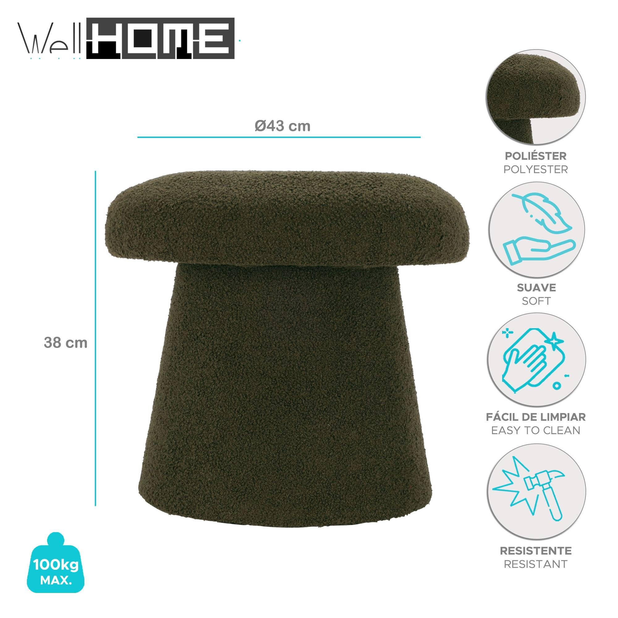 Well Home Tabouret Champignon 'Teddy' Vert Ø43 x 38 cm