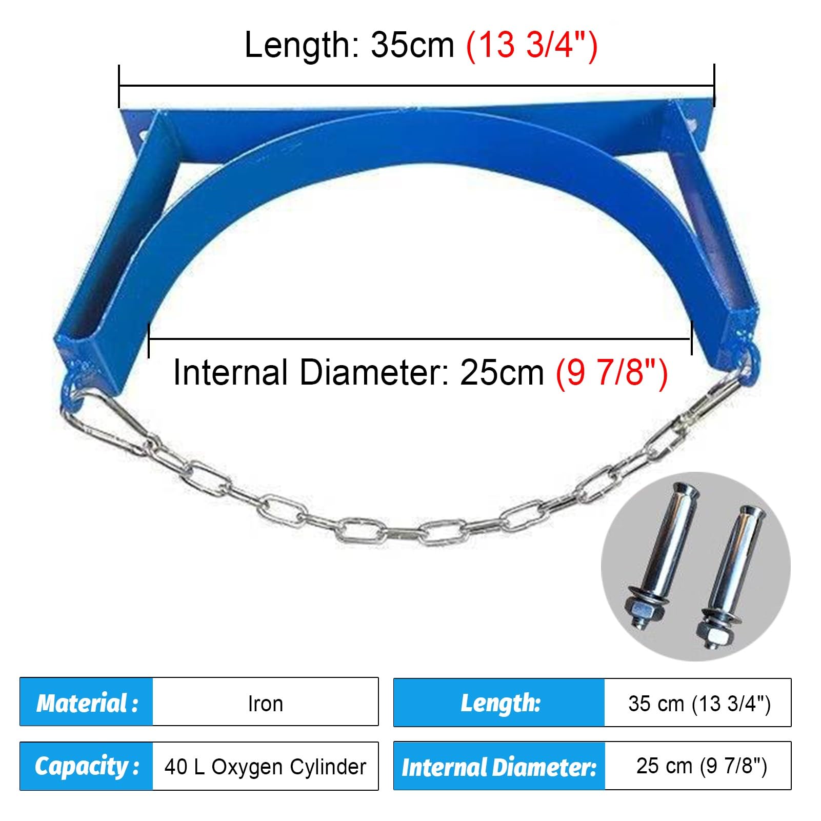 Generisch Sauerstoffflaschenhalter aus Metall mit Befestigungskette und Schraube, Blauer Sauerstoffflaschen-Wandhalter, Mehrzweck-Festgestell zur Aufbewahrung von Propan-/CO2-Flaschen (35 cm