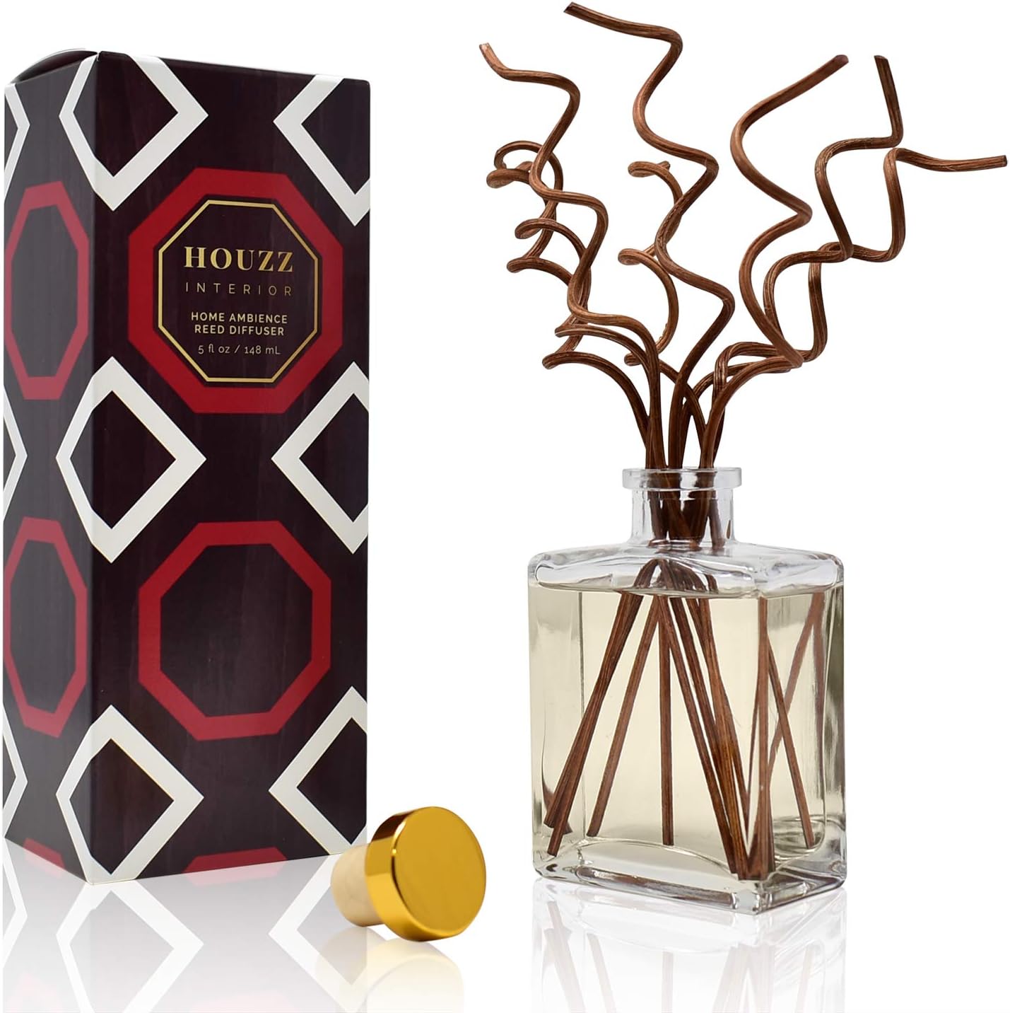 Dark Amber & Sandalwood Essential Oil Reed Diffuser Set | Sandalwood, Amber & Black Vanilla | Living Room, Bedroom & Bath Scent | Made in The USA