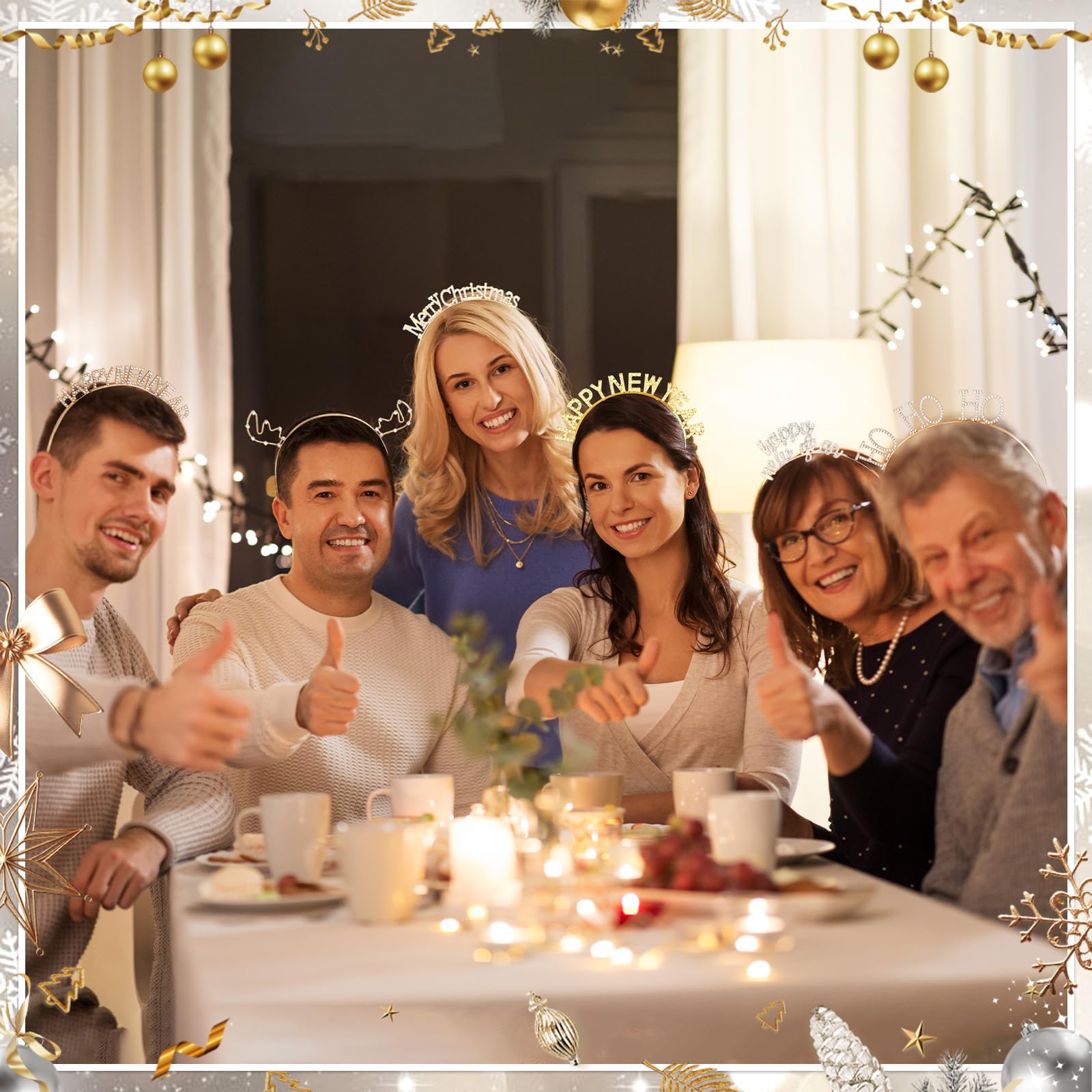 Yunlly Lot de 12 bandeaux de Noël en strass, jolis serre-têtes de Noël en forme de bois de renne, flocon de neige, étoiles, accessoires de fête pour femmes et filles (doré)