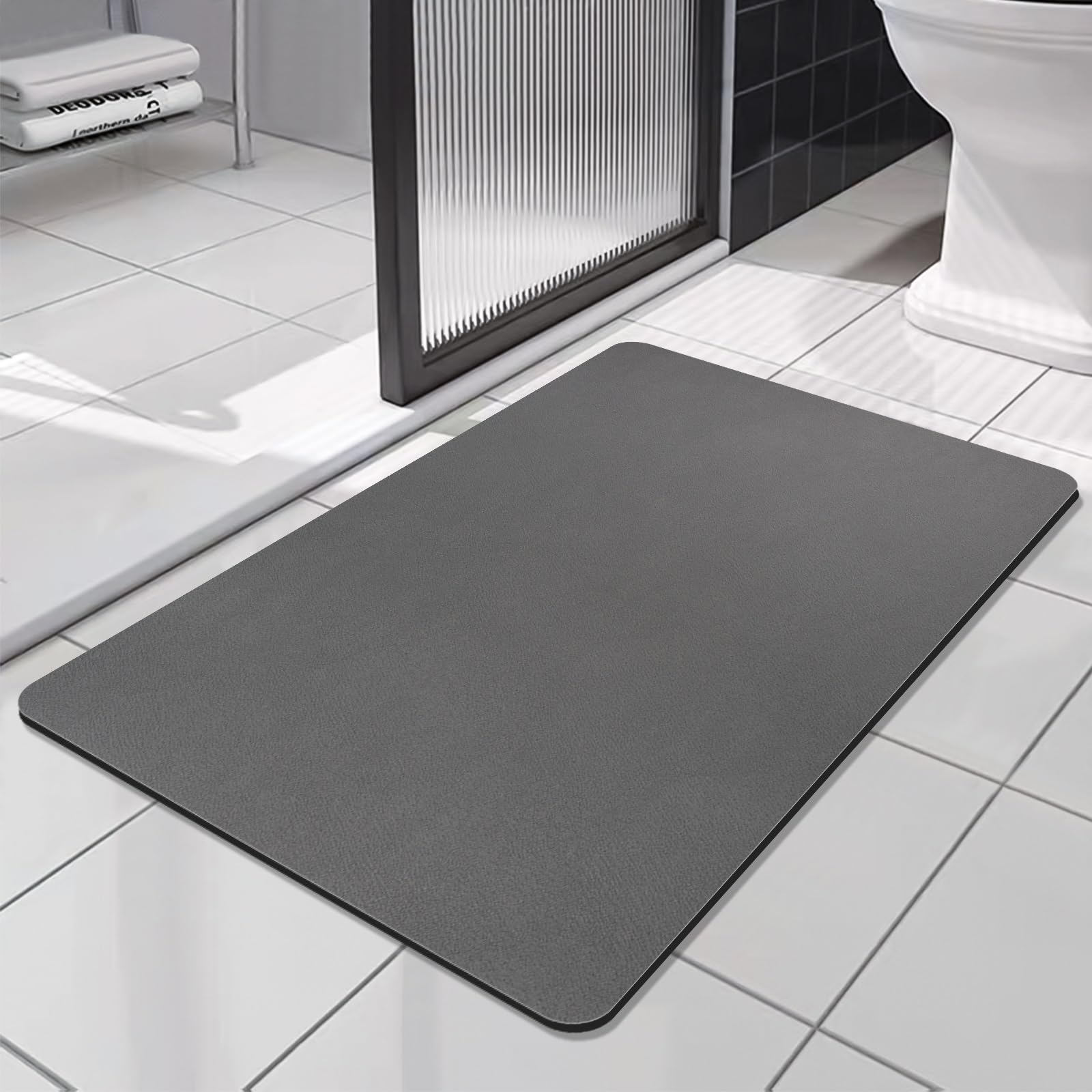 Tapis de Bain Antidérapant Super Absorbant Diatomite Tapis Salle de Bain Microfibre, Microfibre de Doux Séchage Rapide, pour Portes de Salle de Bains, Salon (Gris Foncé, 40x60cm)