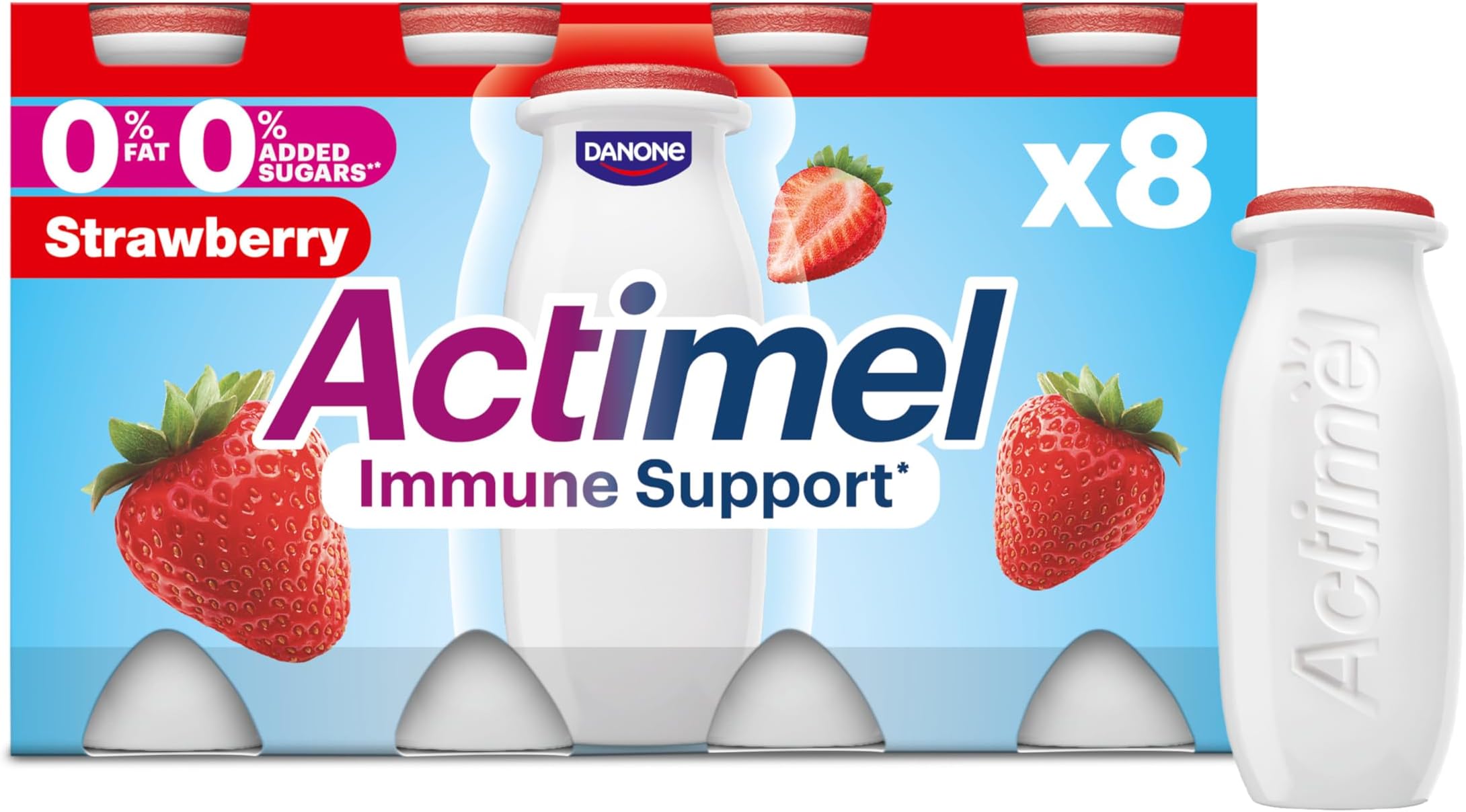 Strawberry 0% Fat and No Added Sugar Yoghurt Drink , 8x100g