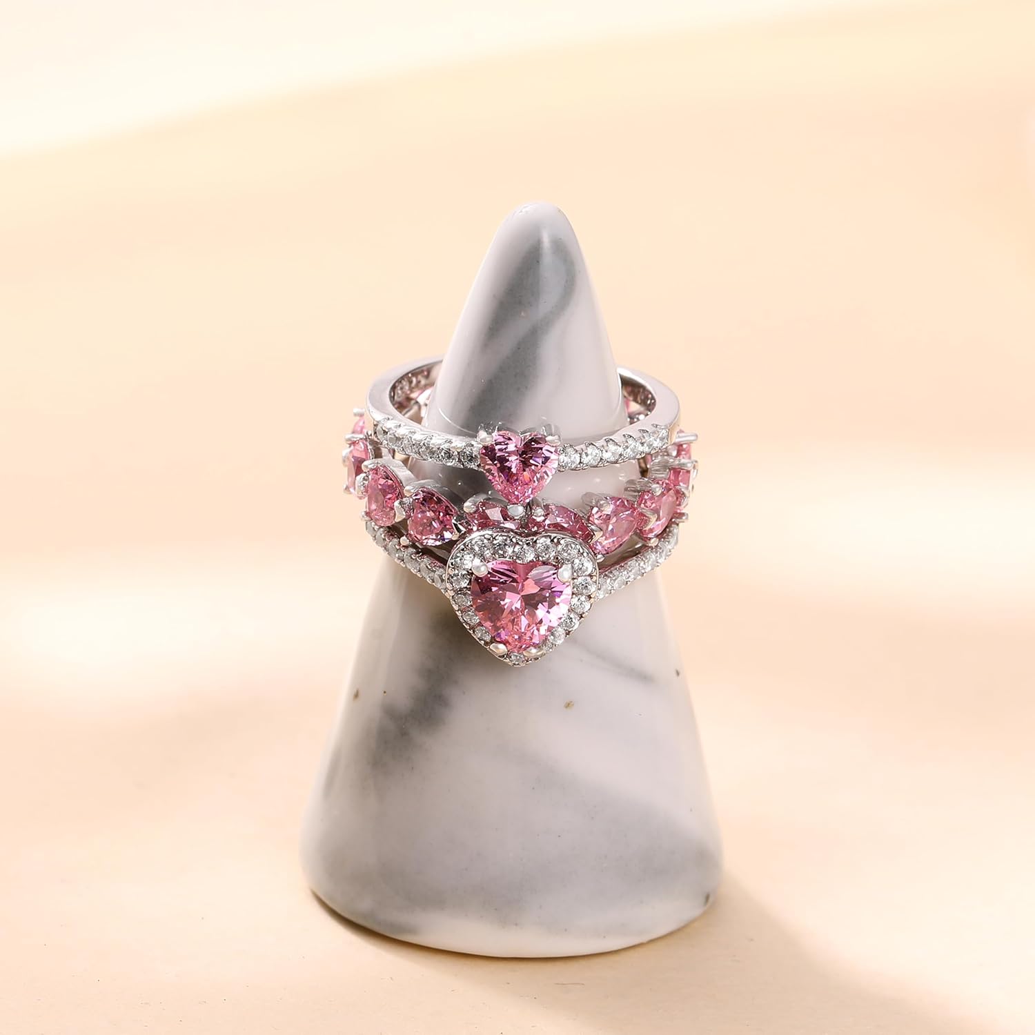 Dainty Pink Heart Rings for Women 925 Sterling Silver Promise Rings for Her Cubic Zirconia Eternity Engagement Wedding Band Purity Ring Mother Daughter Friendship Ring Birthday Valentine Jewelry Gifts - Image 6