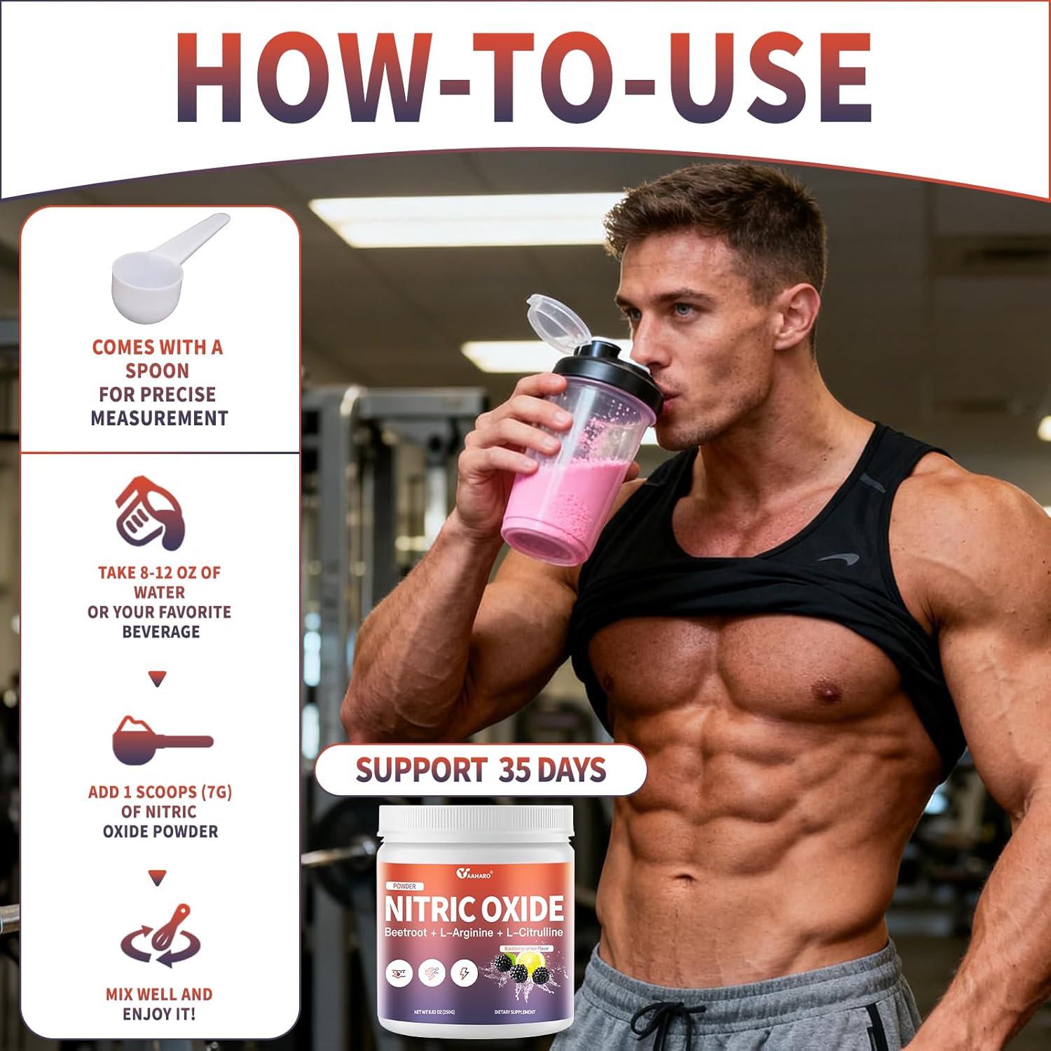 Nitric Oxide Supplement - Beet Root Powder with L-Citrulline & L-Arginine, Nitric Oxide Supplements for Men Women with Beetroot, Supports Energy, Heart Health, BlackBerry Lemon Flavor, 35-Day Supply - Image 8