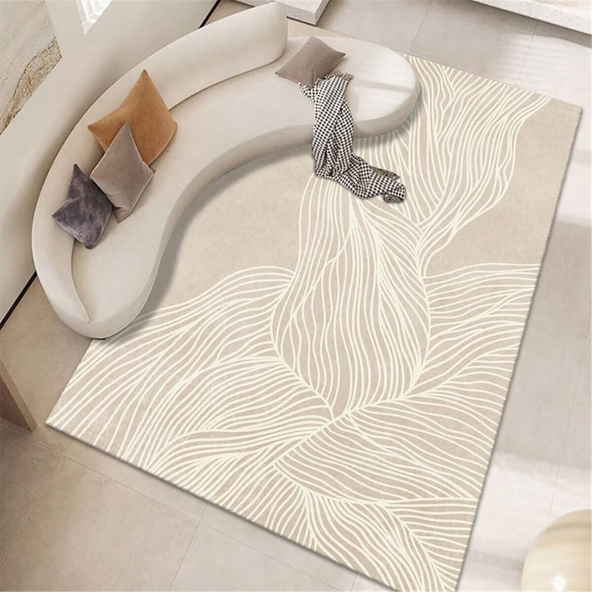 Creative Home Teppich Waschbare Teppiche Grauer mit geschwungenen Linien, der den im Schlafzimmer und Flur schmückt Sofa Set Wohnzimmer 80X200CM