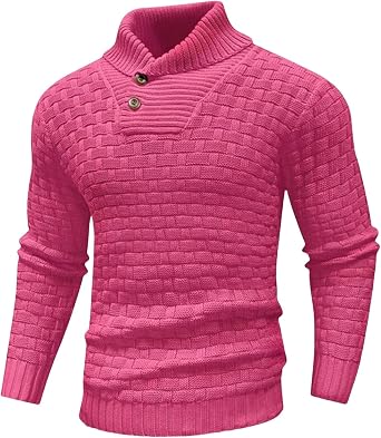 Mens Turtleneck Sweater Shawl Collar Pullover Sweaters Casual Long Sleeve Slim Fit Cable Knit Sweater Workout Knitwear